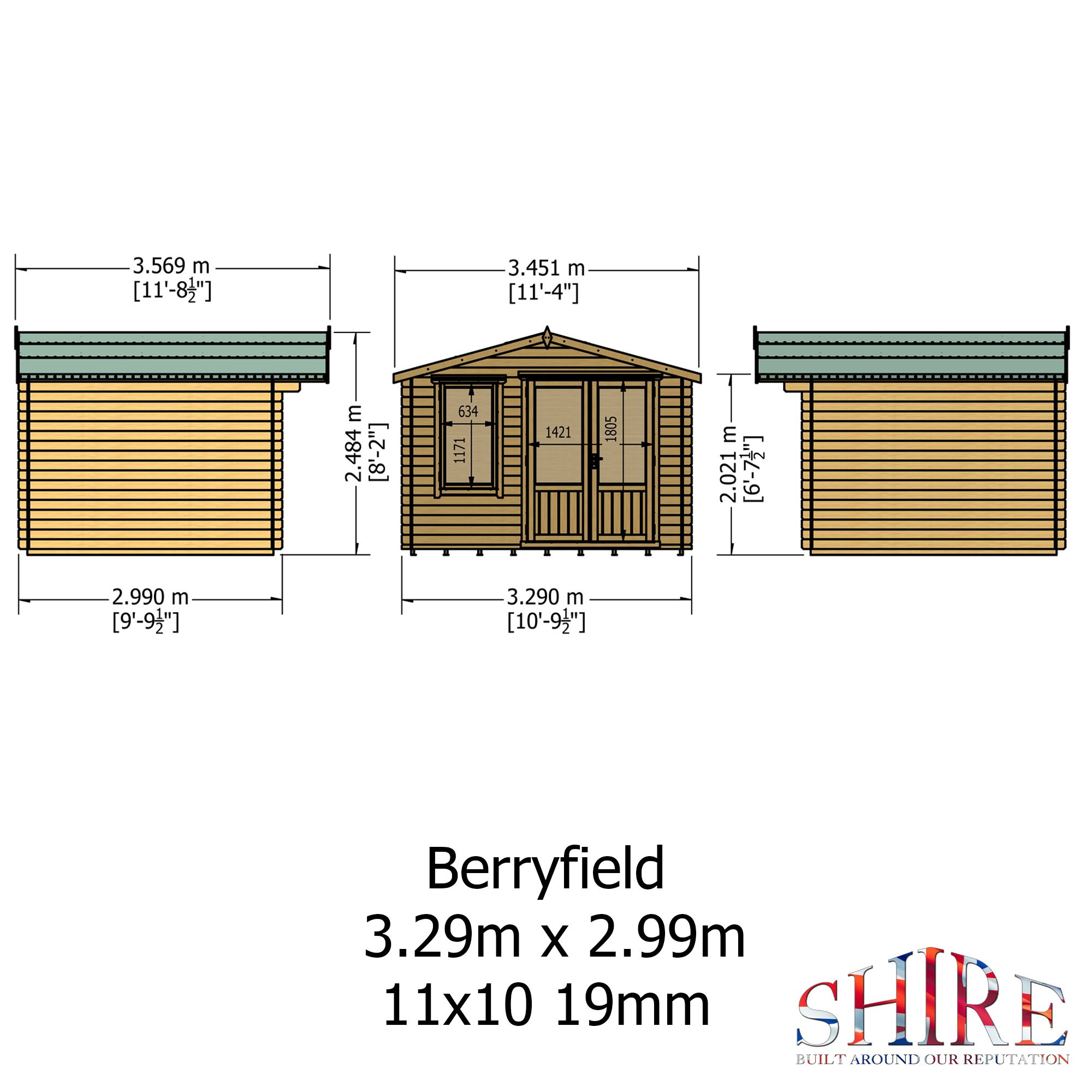 Shire Berryfield 11x10 ft & 1 window Apex Wooden Cabin - Assembly service included