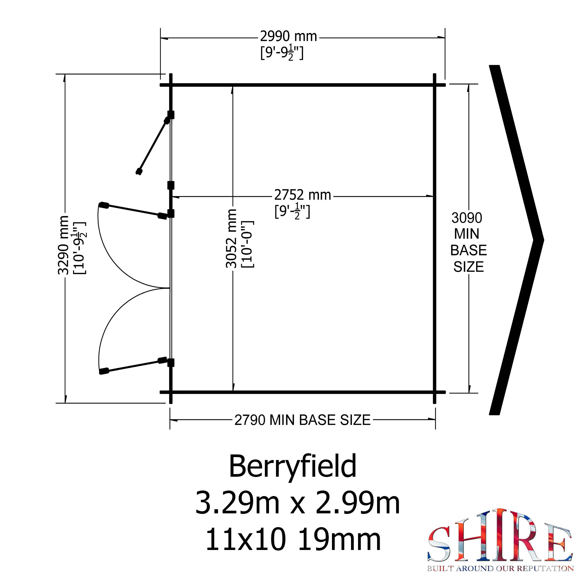 Shire Berryfield 11x10 ft & 1 window Apex Wooden Cabin - Assembly service included
