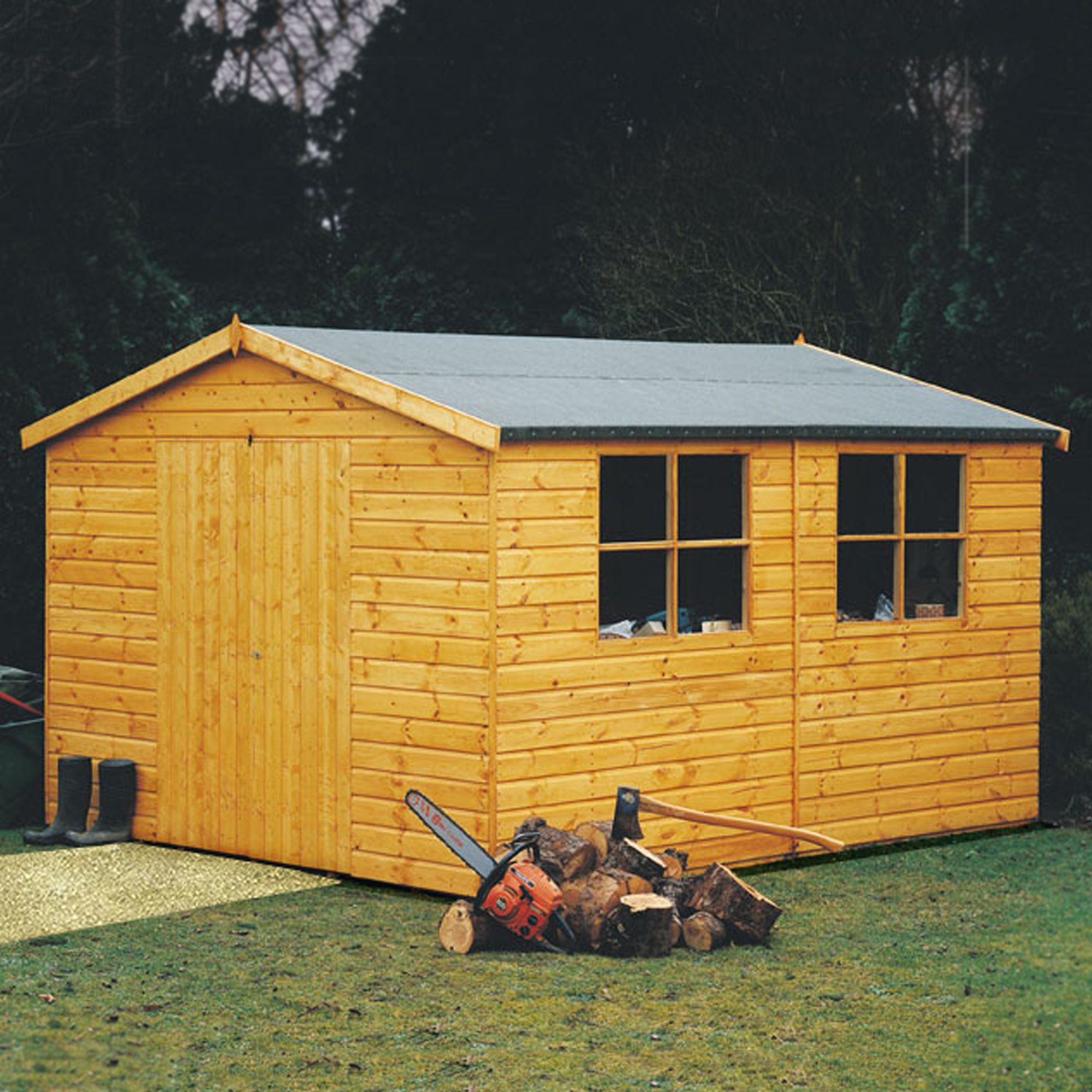 Shire Bison 10x8 ft Apex Wooden Workshop with Single door & 2 windows ...