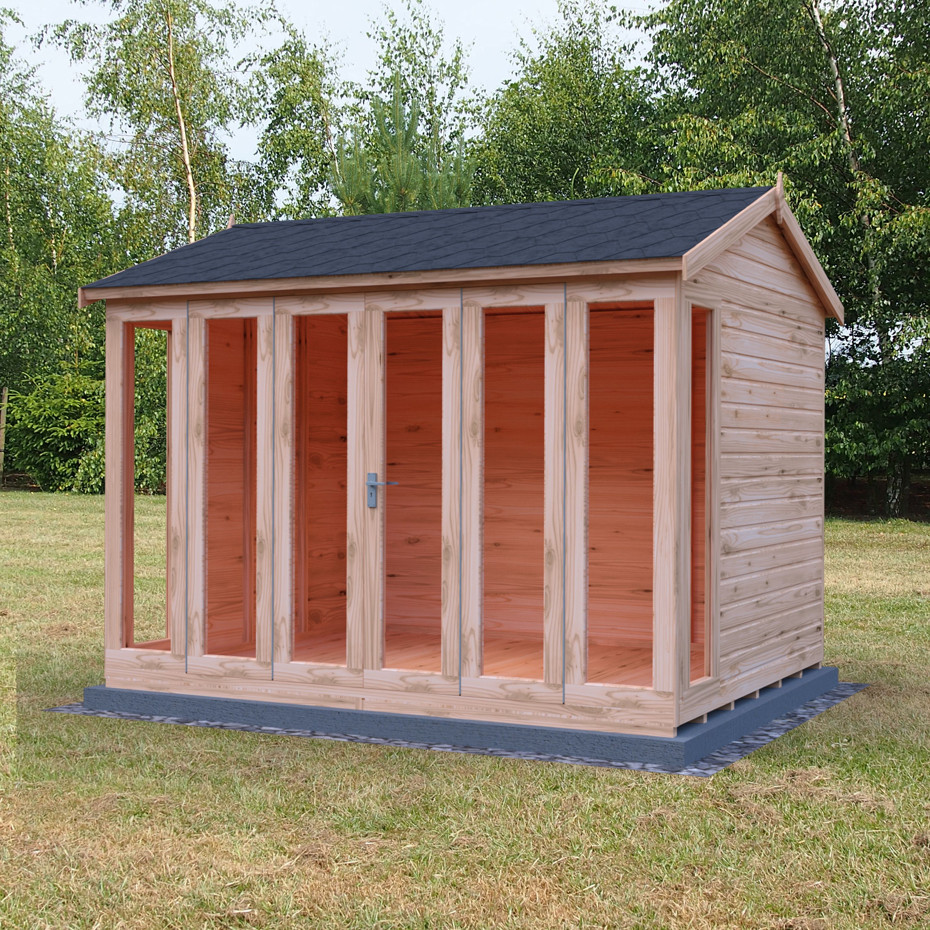 Shire Blenheim 10x8 ft Apex Shiplap Wooden Summer house with Bi-fold door - Assembly service included