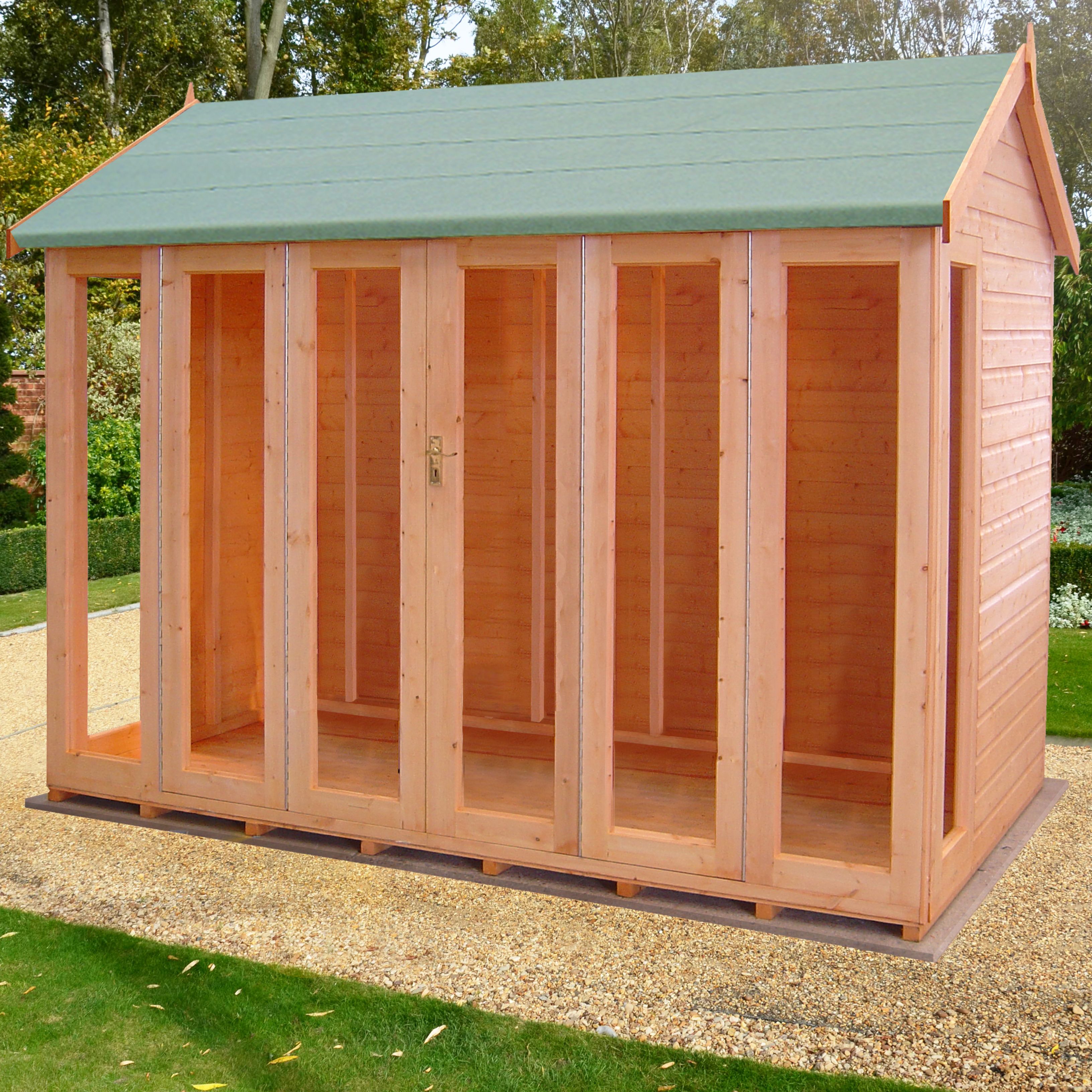 Shire Blenheim 10x8 ft with Bi-fold door & 2 windows Apex Wooden Summer house