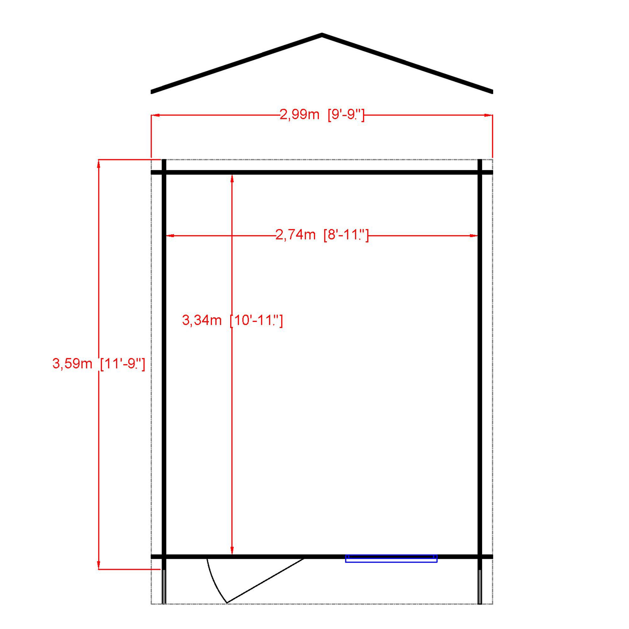 Shire Bucknells 10x12 ft Toughened glass & 1 window Apex Wooden Cabin with Tile roof