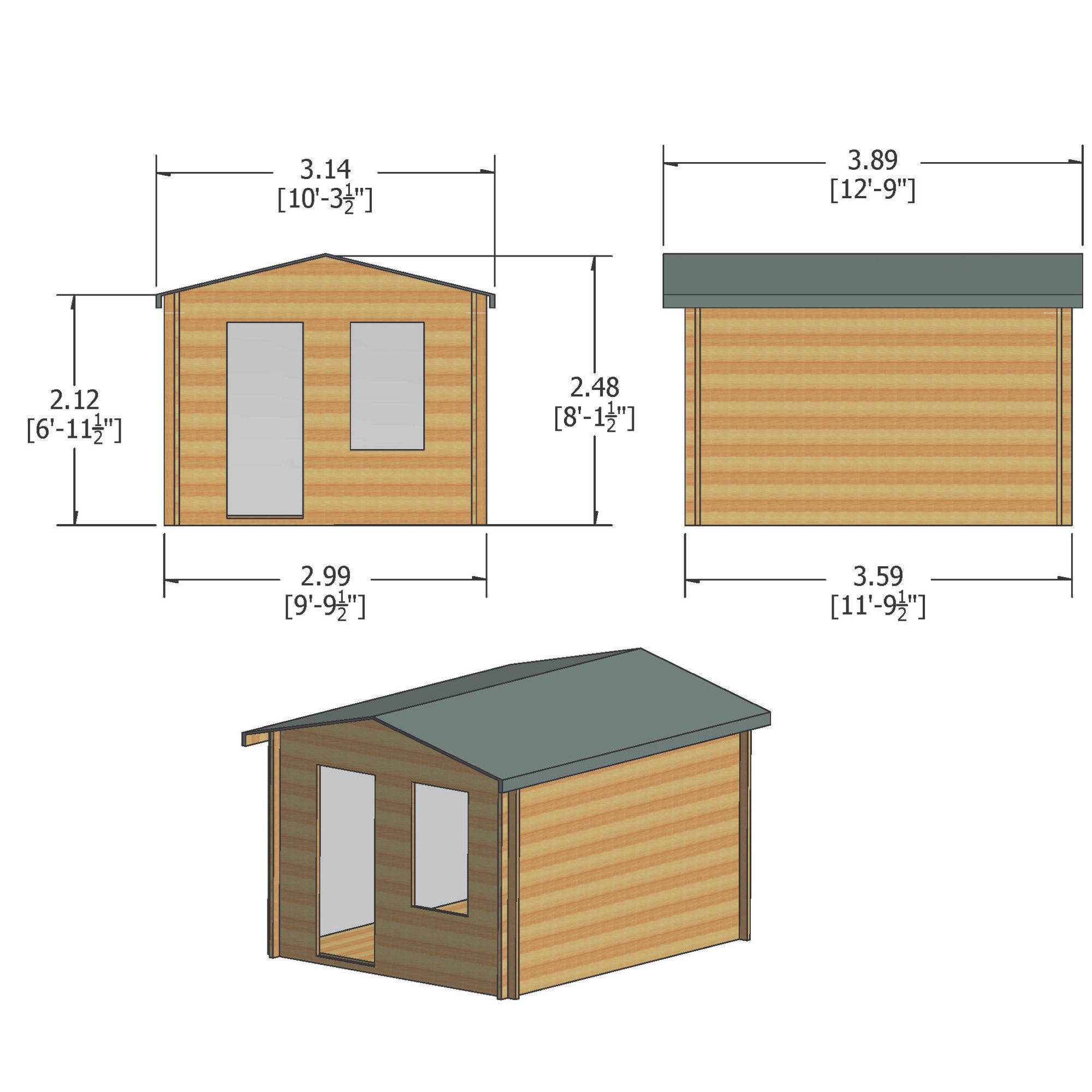 Shire Bucknells 10x12 ft Toughened glass & 1 window Apex Wooden Cabin with Tile roof