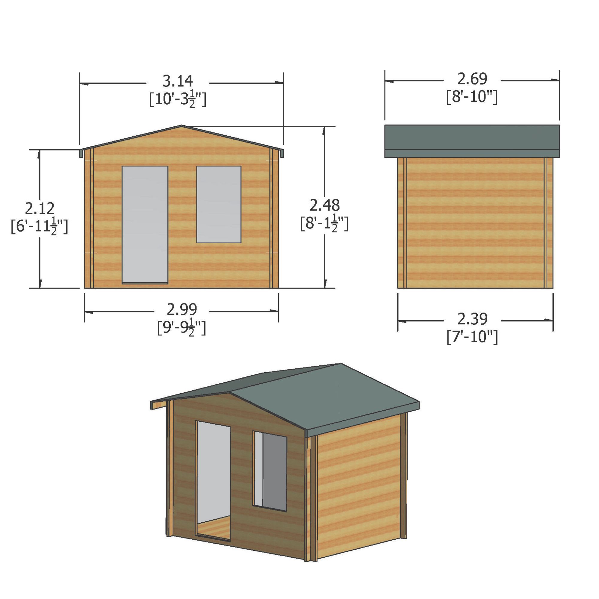 Shire Bucknells 10x8 ft Toughened glass & 1 window Apex Wooden Cabin - Assembly service included