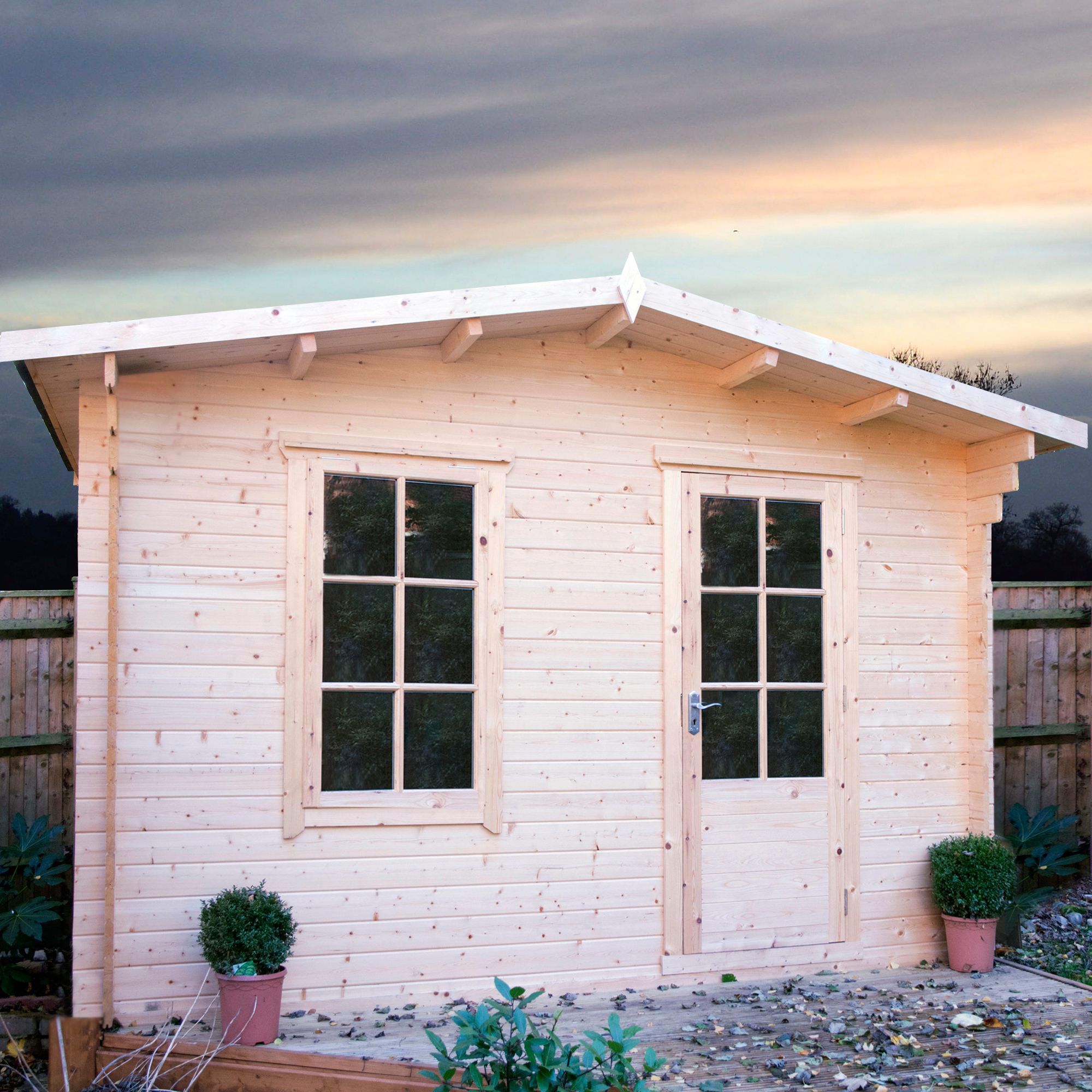 Shire Bucknells 12x8 ft Toughened glass & 1 window Apex Wooden Cabin with Tile roof