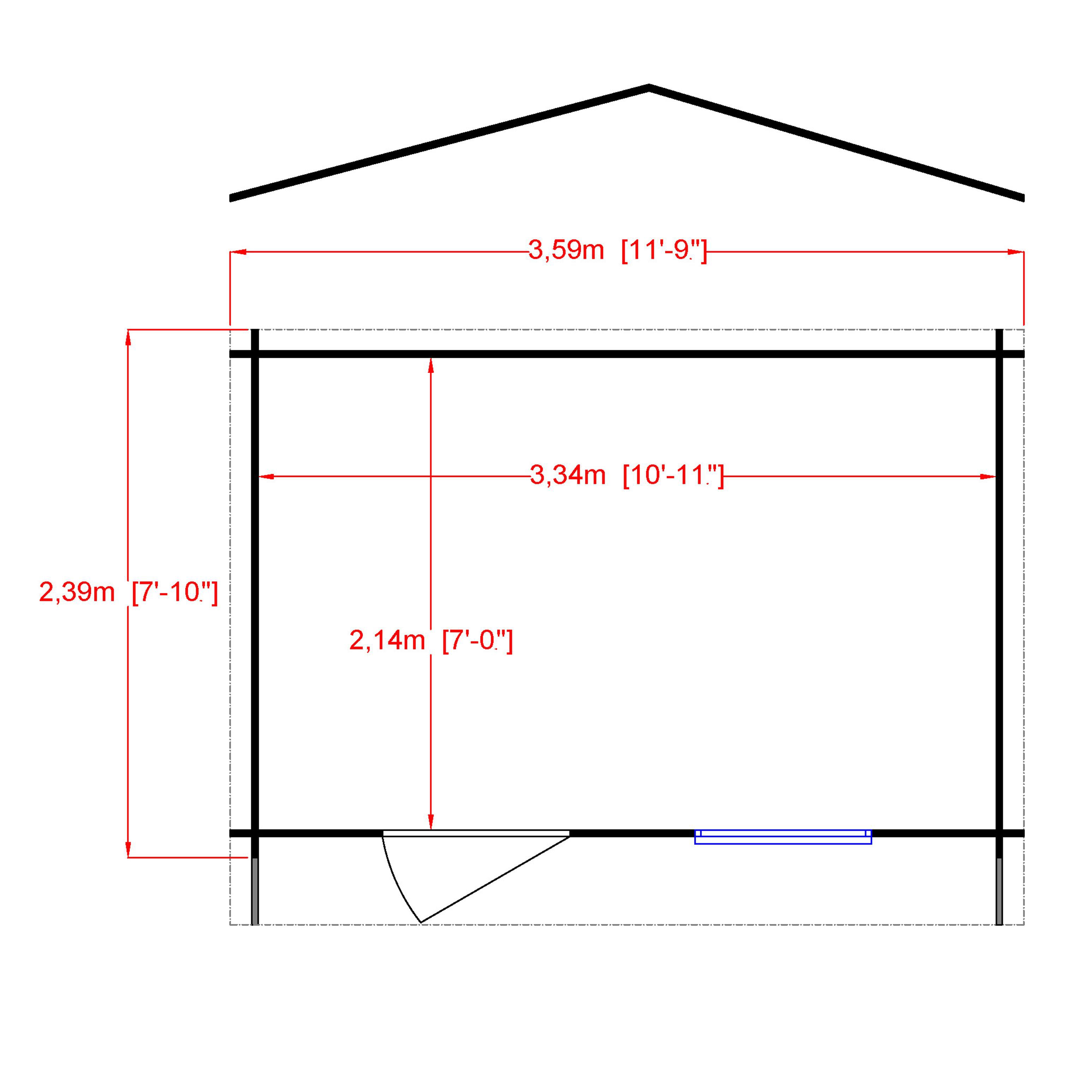Shire Bucknells 12x8 ft Toughened glass & 1 window Apex Wooden Cabin with Tile roof