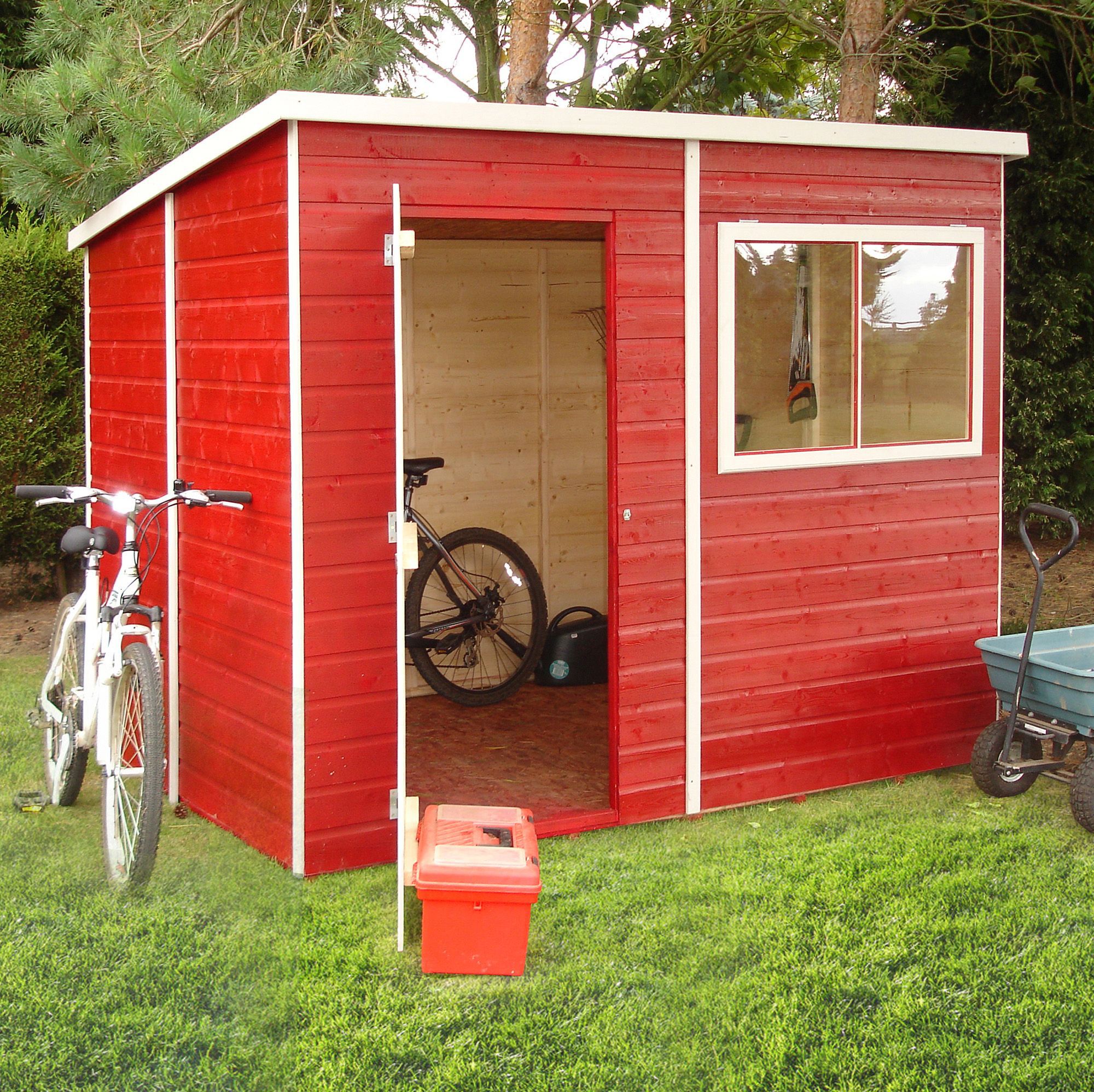 Shire Caldey Shiplap 8x6 ft Pent Red Wooden Dip treated Shed with floor & 1 window (Base included) - Assembly service included