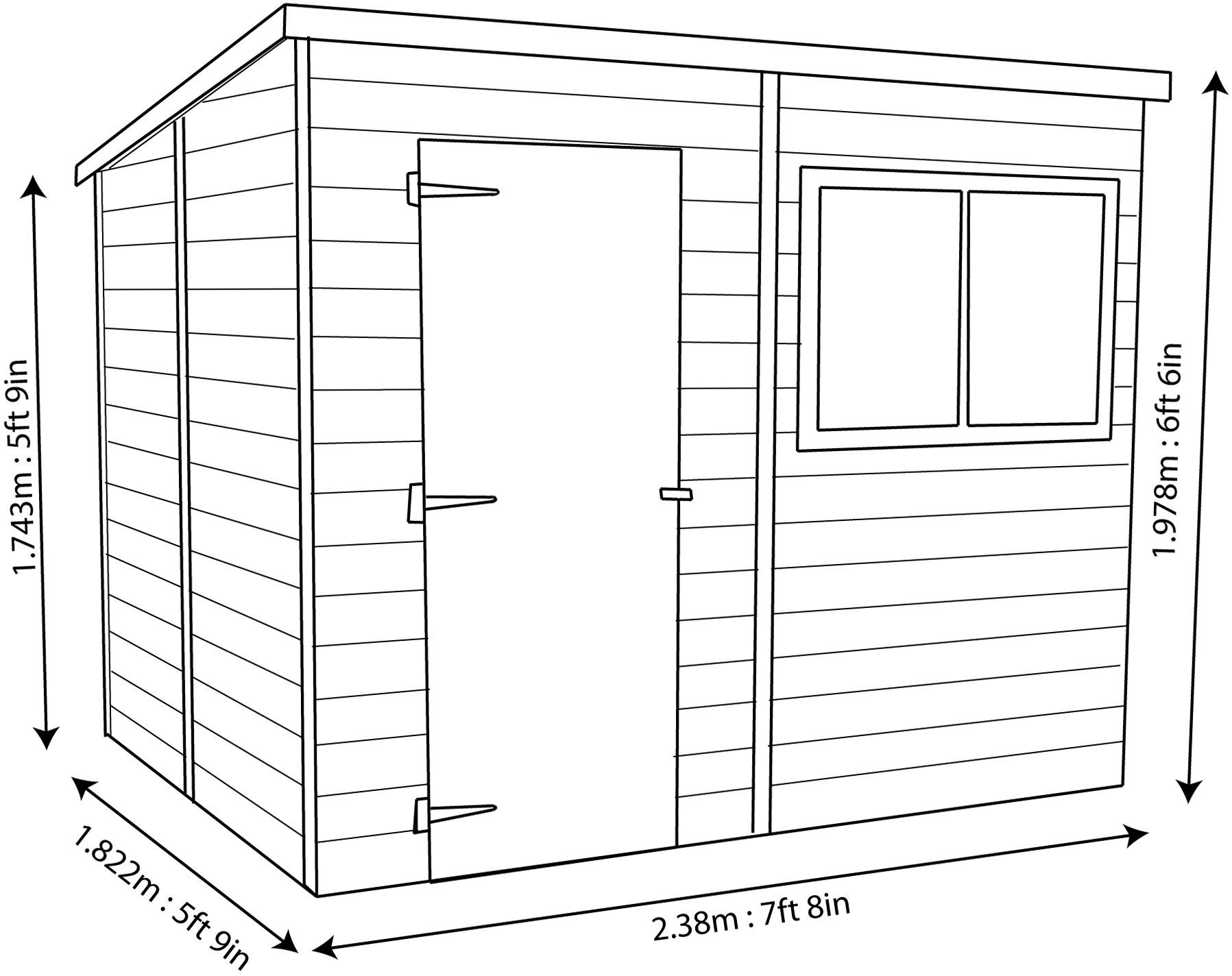 Shire Caldey Shiplap 8x6 ft Pent Red Wooden Dip treated Shed with floor & 1 window (Base included) - Assembly service included