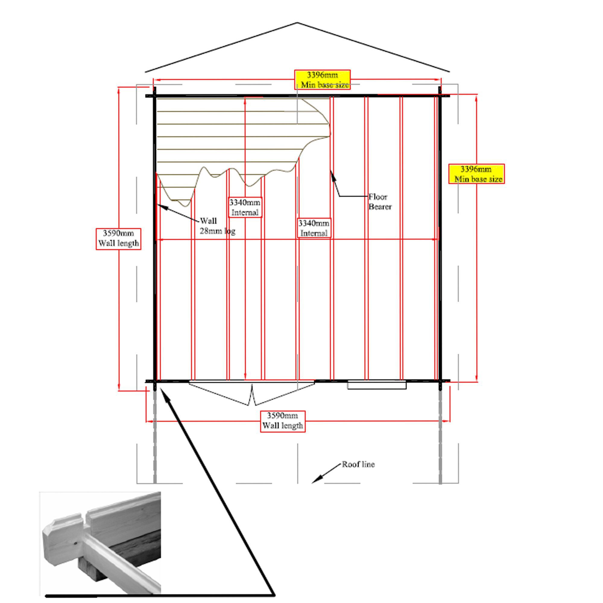 Shire Cannock 12x12 ft Toughened glass & 1 window Apex Wooden Cabin with Felt tile roof