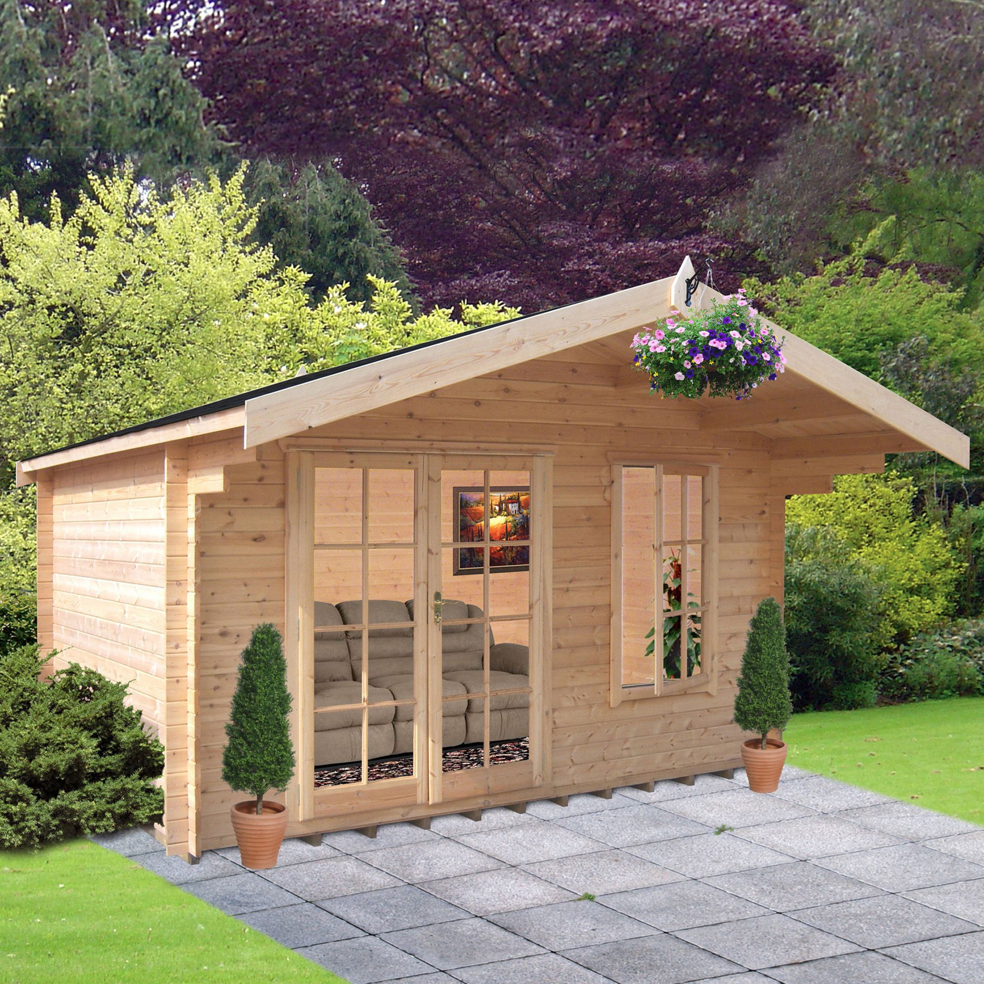 Shire Cannock 12x12 ft Toughened glass & 1 window Apex Wooden Cabin with Felt tile roof