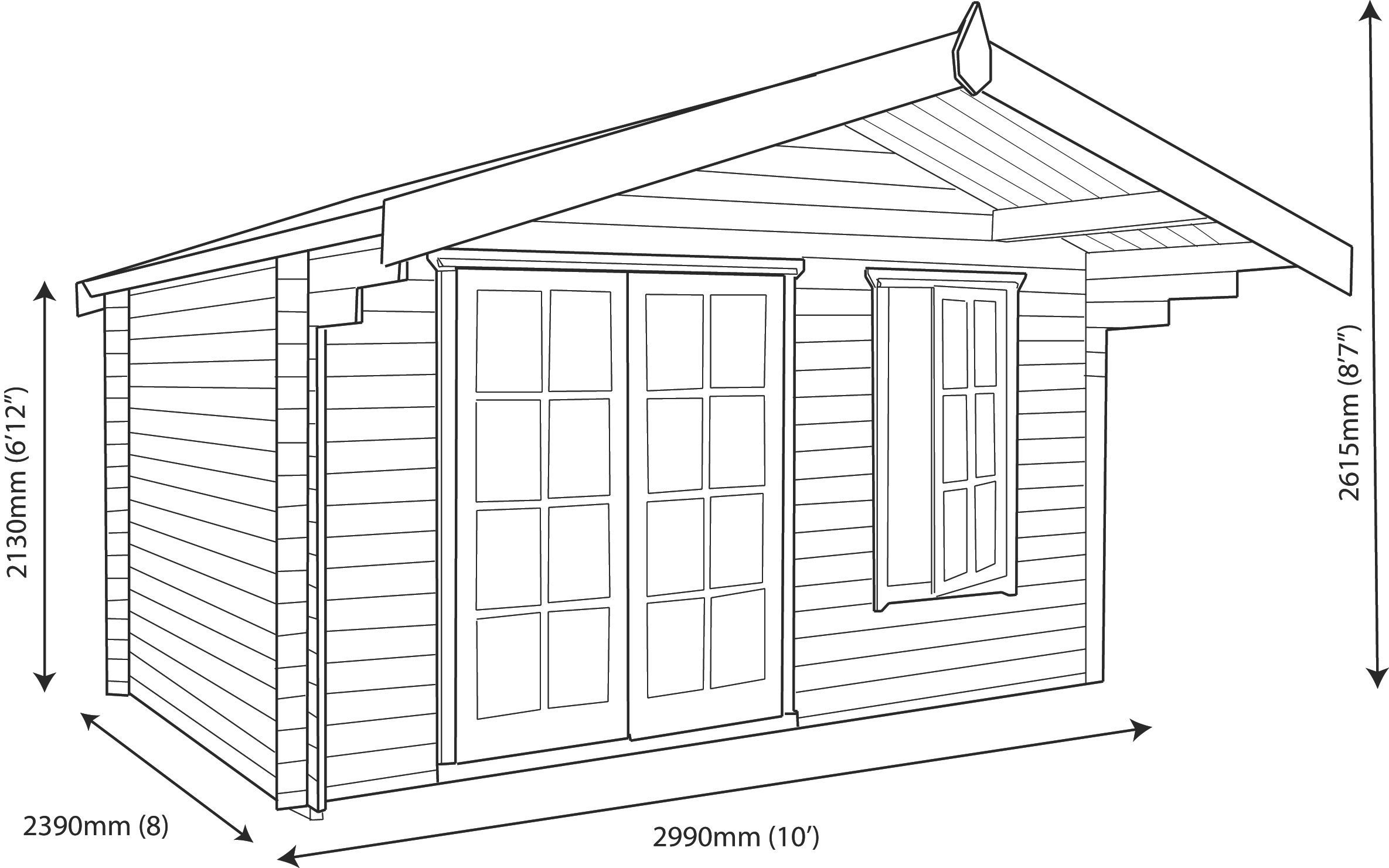 Shire Cannock 12x8 ft & 1 window Apex Wooden Cabin - Assembly service included