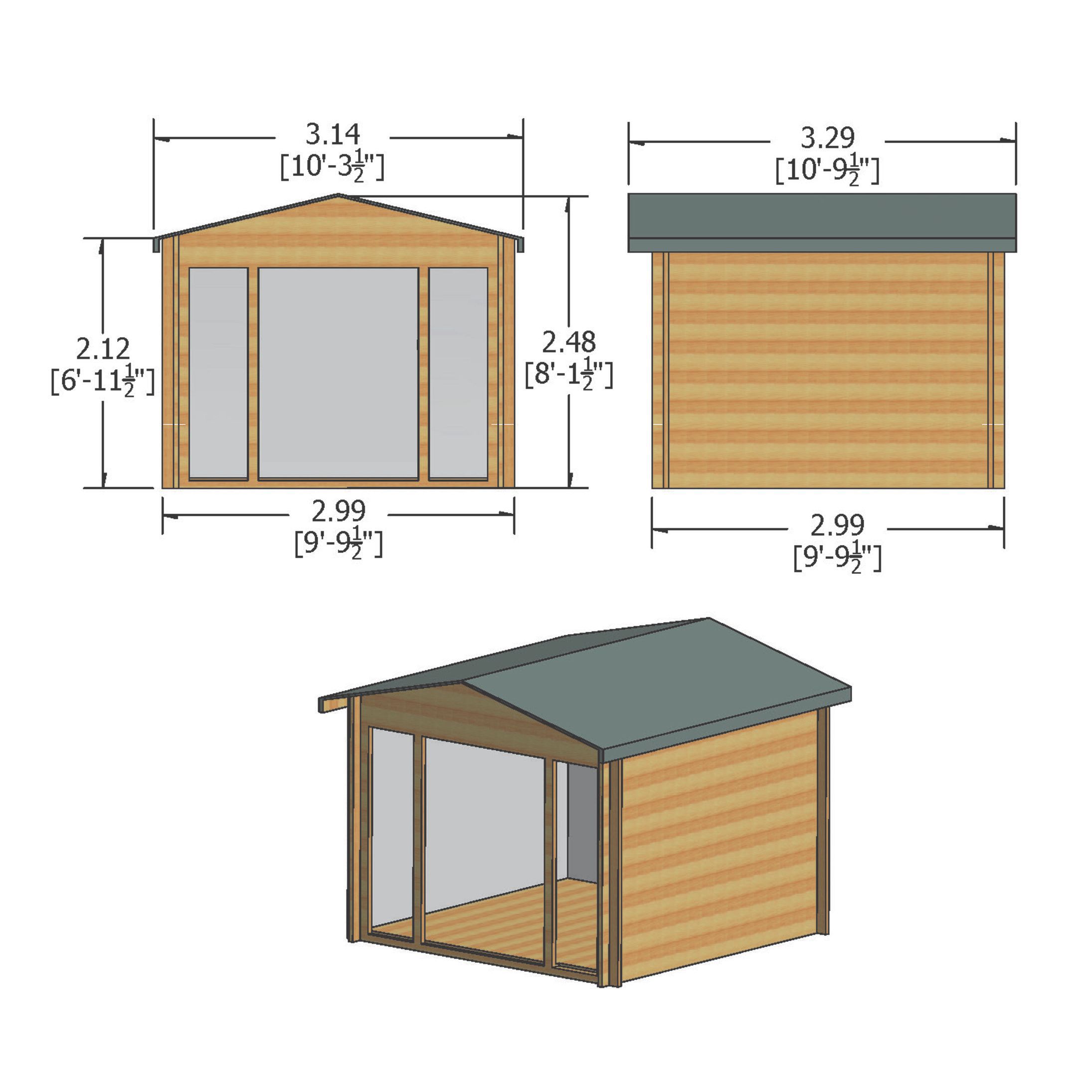 Shire Epping 10x10 ft Toughened glass & 2 windows Apex Wooden Cabin with Tile roof