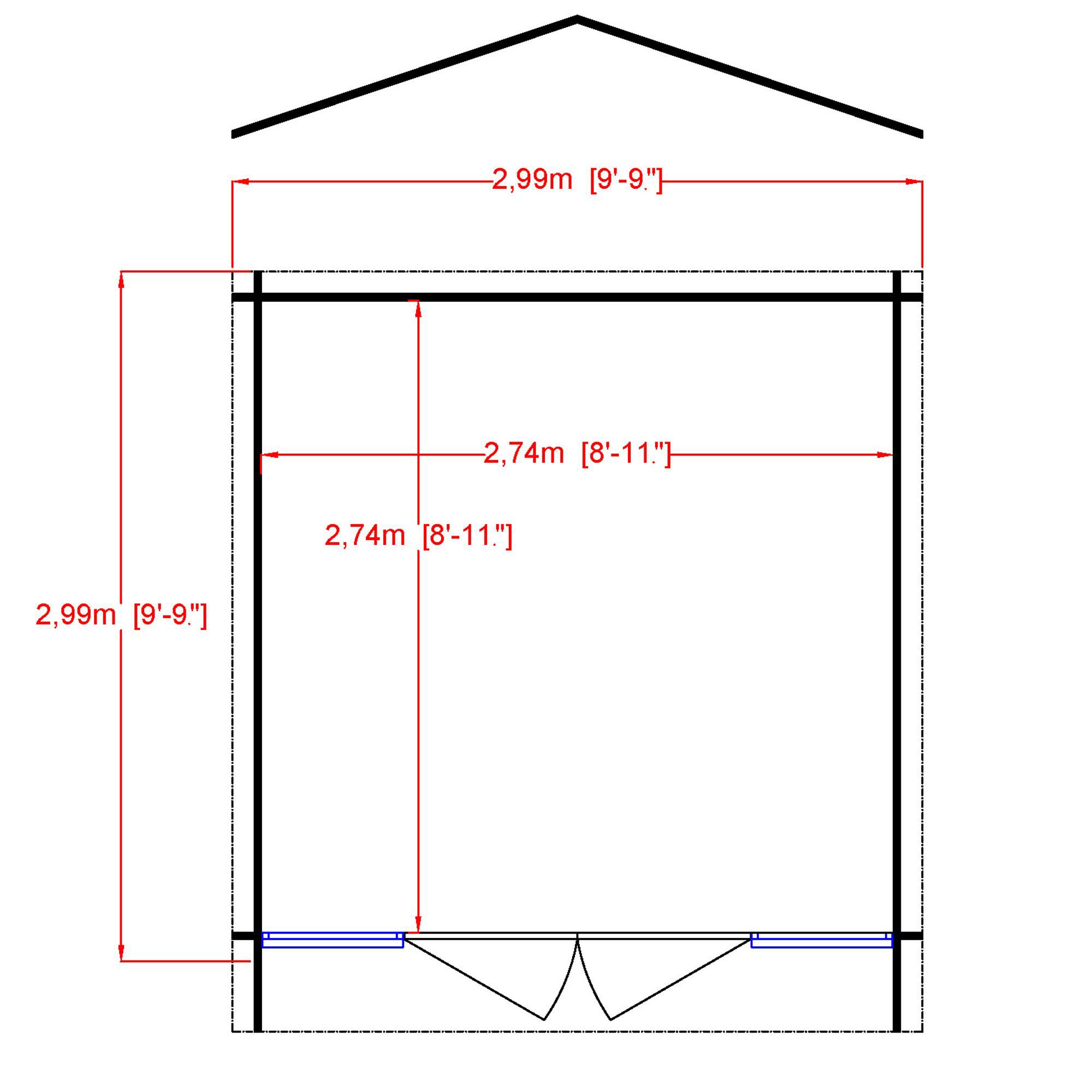 Shire Epping 10x10 ft Toughened glass & 2 windows Apex Wooden Cabin with Tile roof