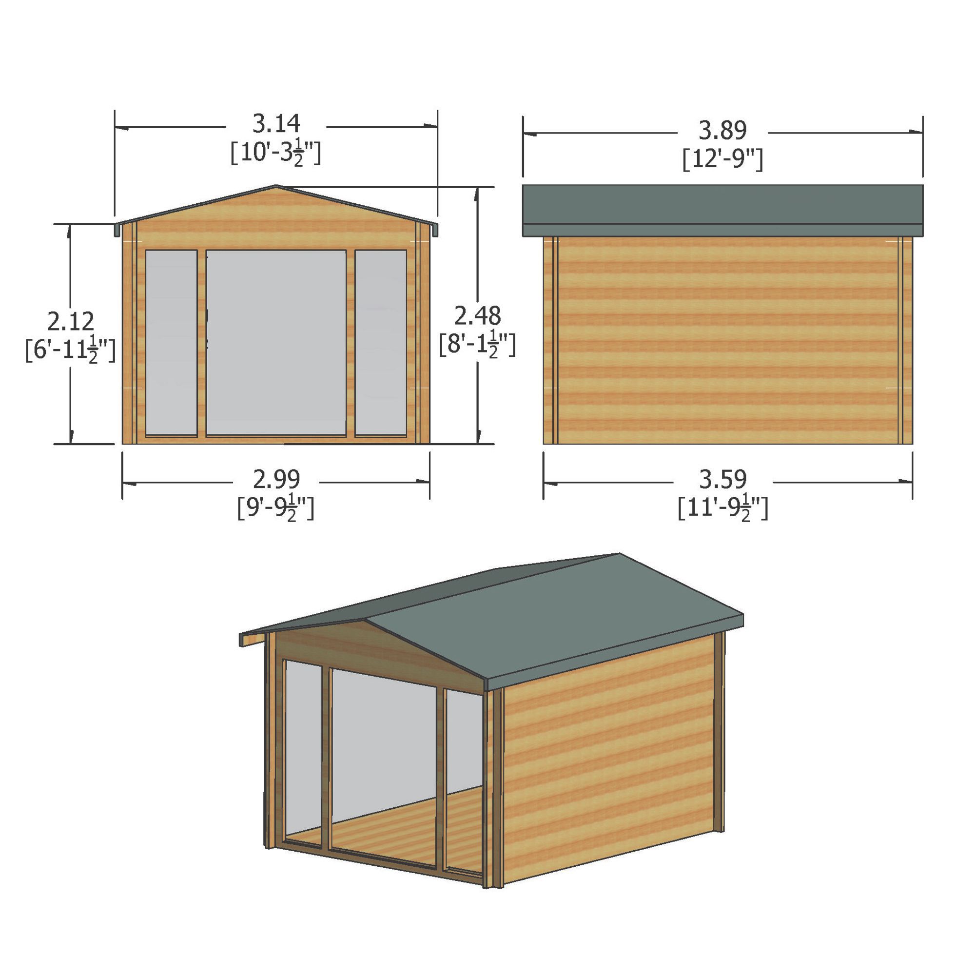 Shire Epping 10x12 ft Toughened glass & 2 windows Apex Wooden Cabin - Assembly service included