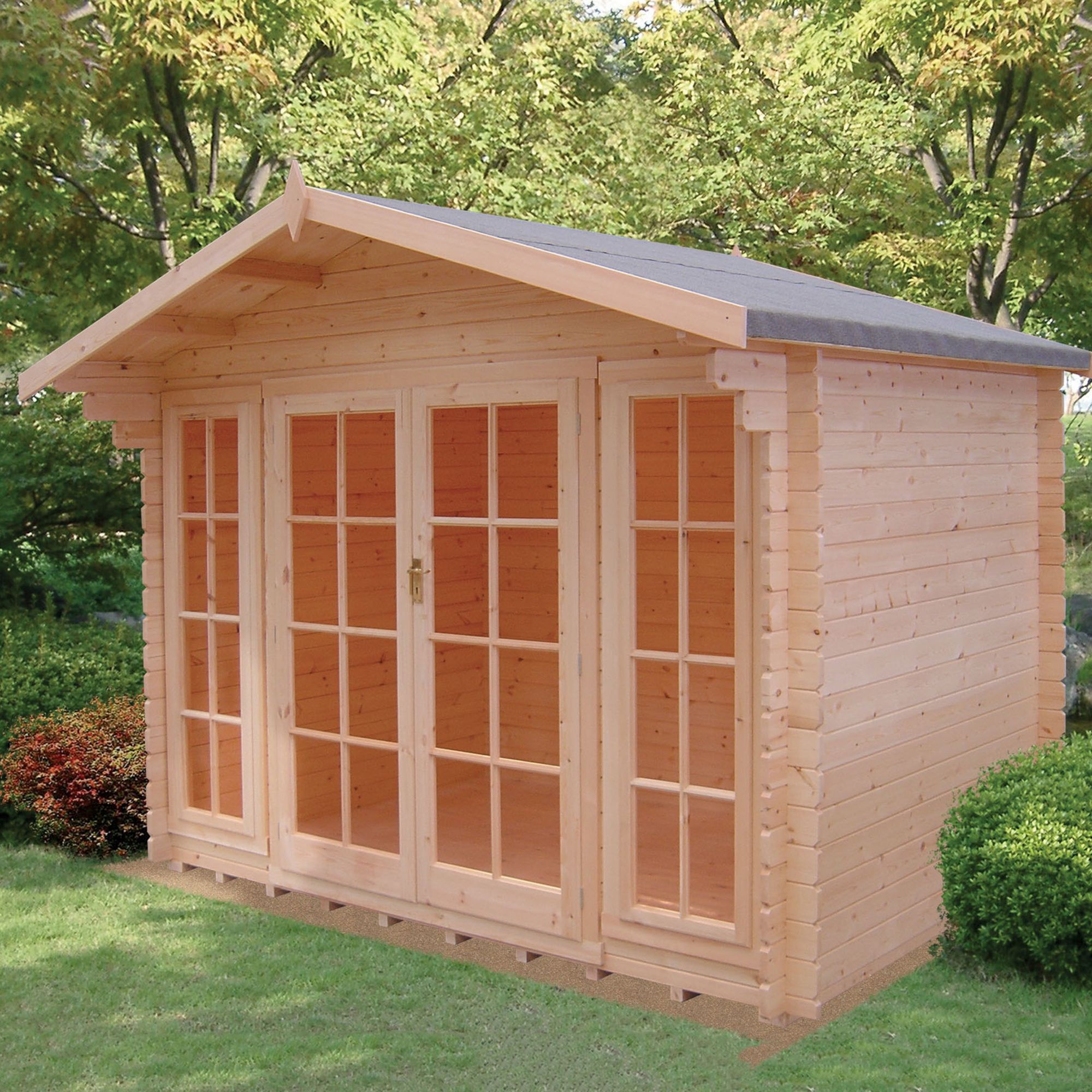 Shire Epping 10x12 ft Toughened glass & 2 windows Apex Wooden Cabin - Assembly service included