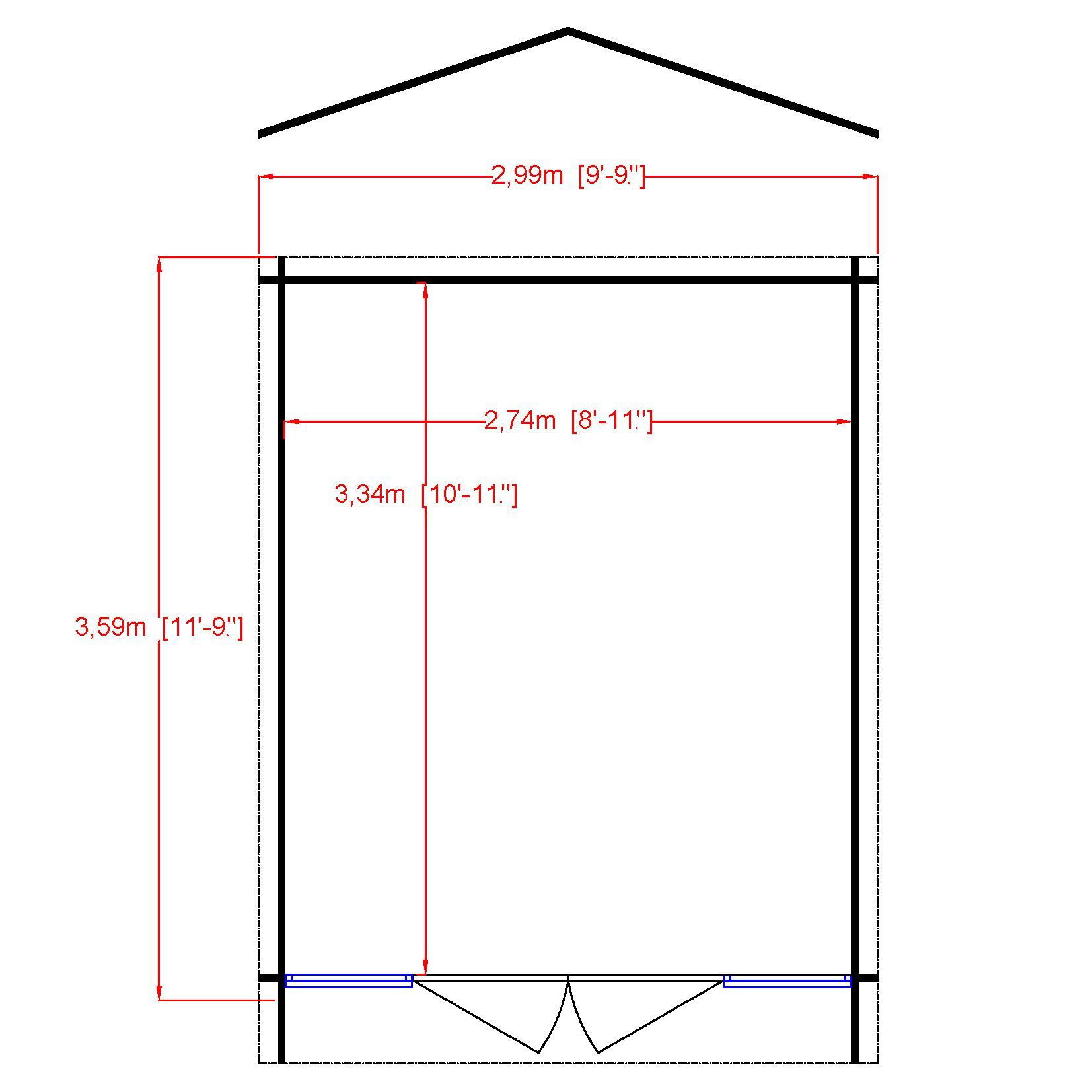 Shire Epping 10x12 ft Toughened glass & 2 windows Apex Wooden Cabin - Assembly service included