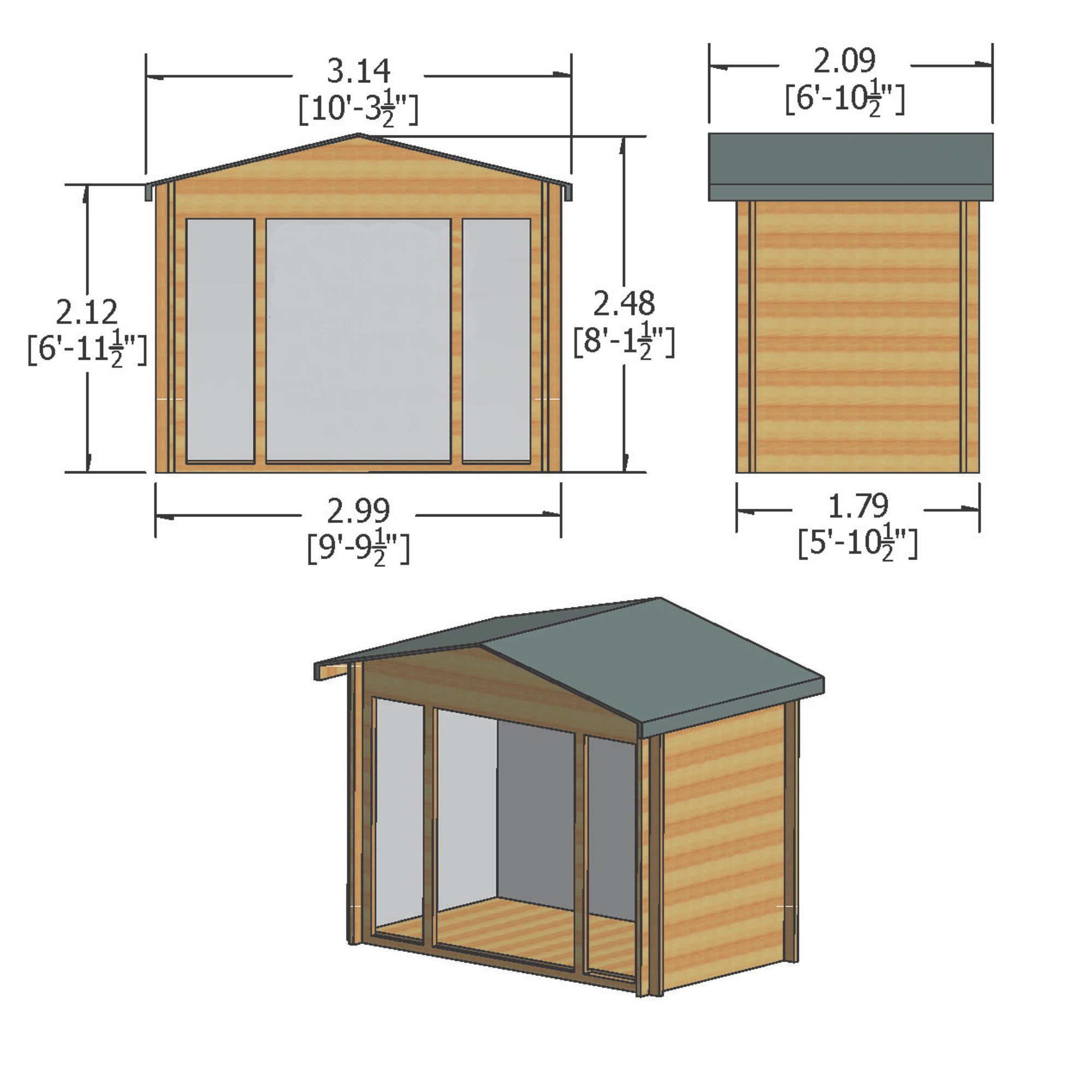 Shire Epping 10x6 ft Toughened glass & 2 windows Apex Wooden Cabin with Tile roof - Assembly service included