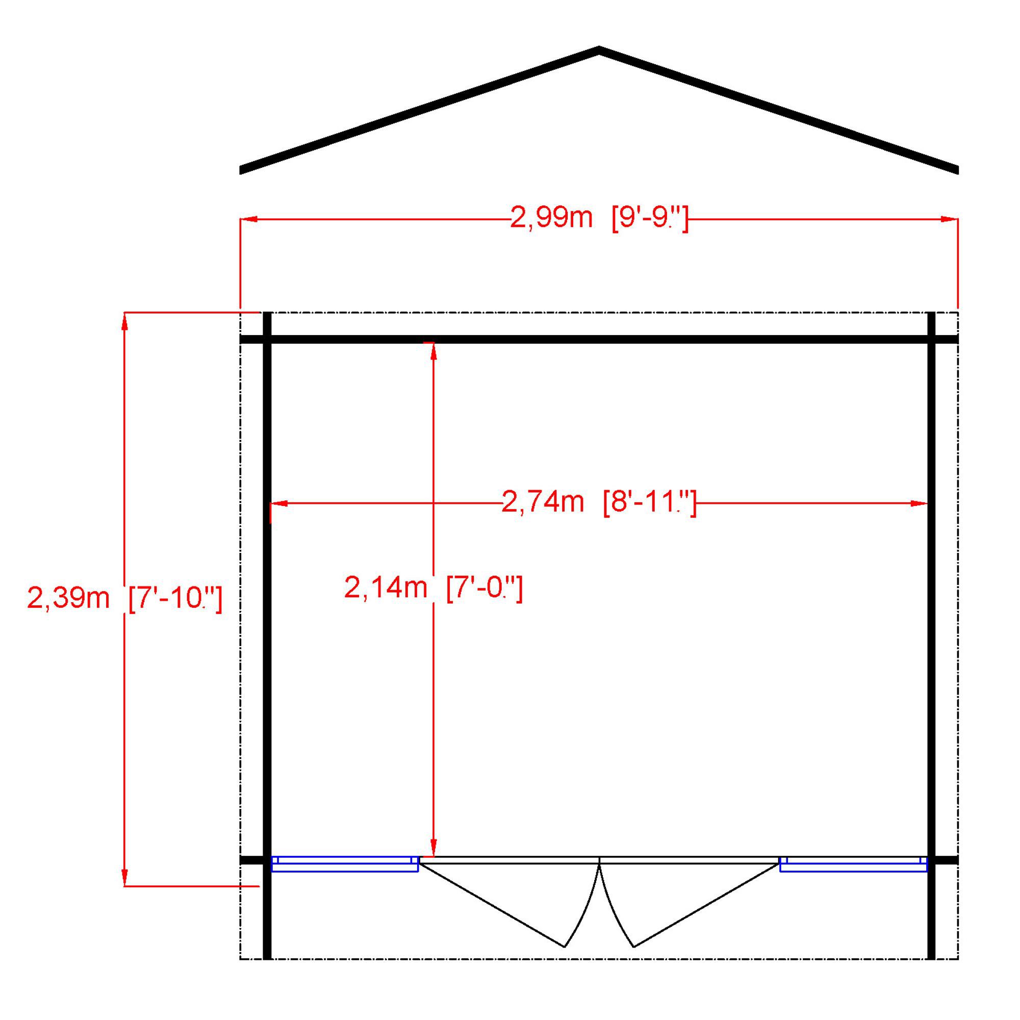 Shire Epping 10x8 ft Toughened glass & 2 windows Apex Wooden Cabin with Tile roof