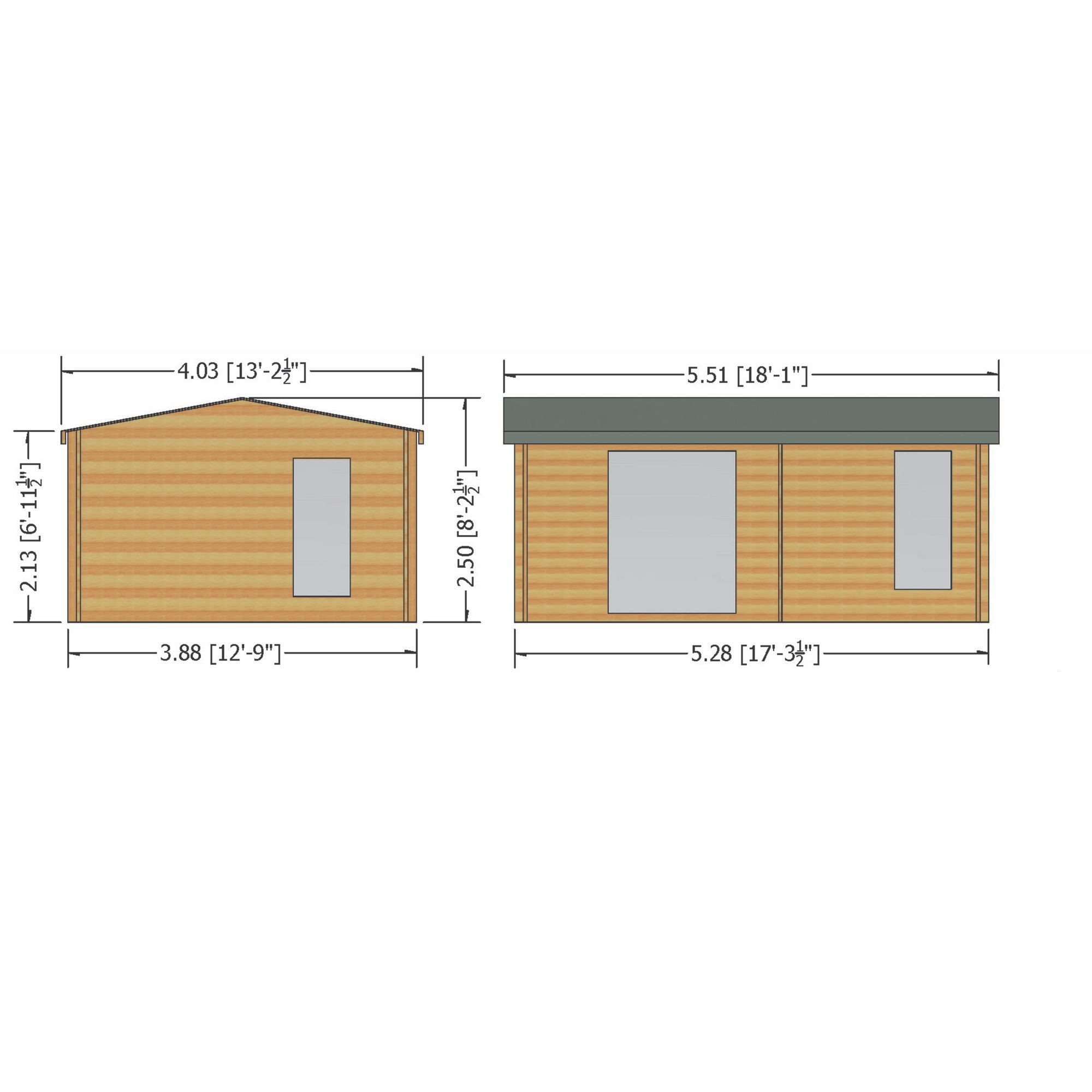 Shire Firestone 13x17 ft Toughened glass & 2 windows Apex Wooden Cabin with Tile roof