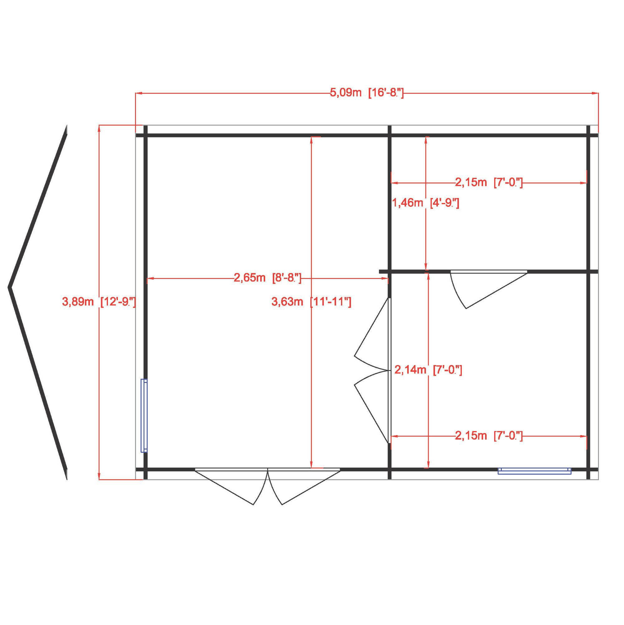 Shire Firestone 13x17 ft Toughened glass & 2 windows Apex Wooden Cabin with Tile roof