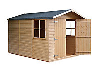 Shire Guernsey 10x7 Apex Dip treated Shiplap Honey brown Wooden Shed with floor (Base included) - Assembly service included