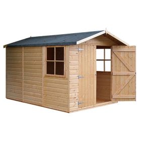 Shire Guernsey 7x10 ft Apex Shiplap Wooden 2 door Shed with floor & 2 windows (Base included)