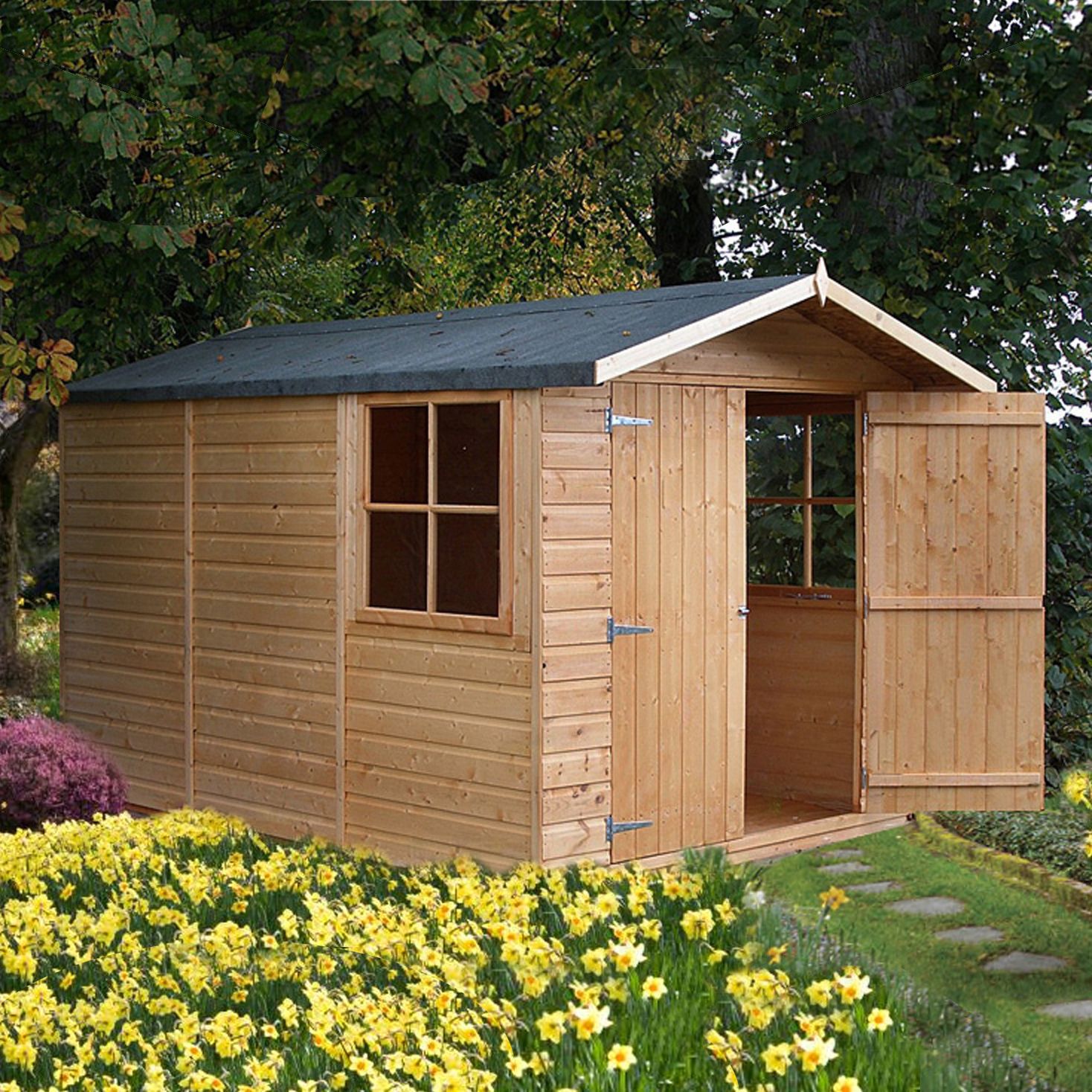 Shire Guernsey 7x10 ft Apex Wooden 2 door Shed with floor & 2 windows - Assembly service included