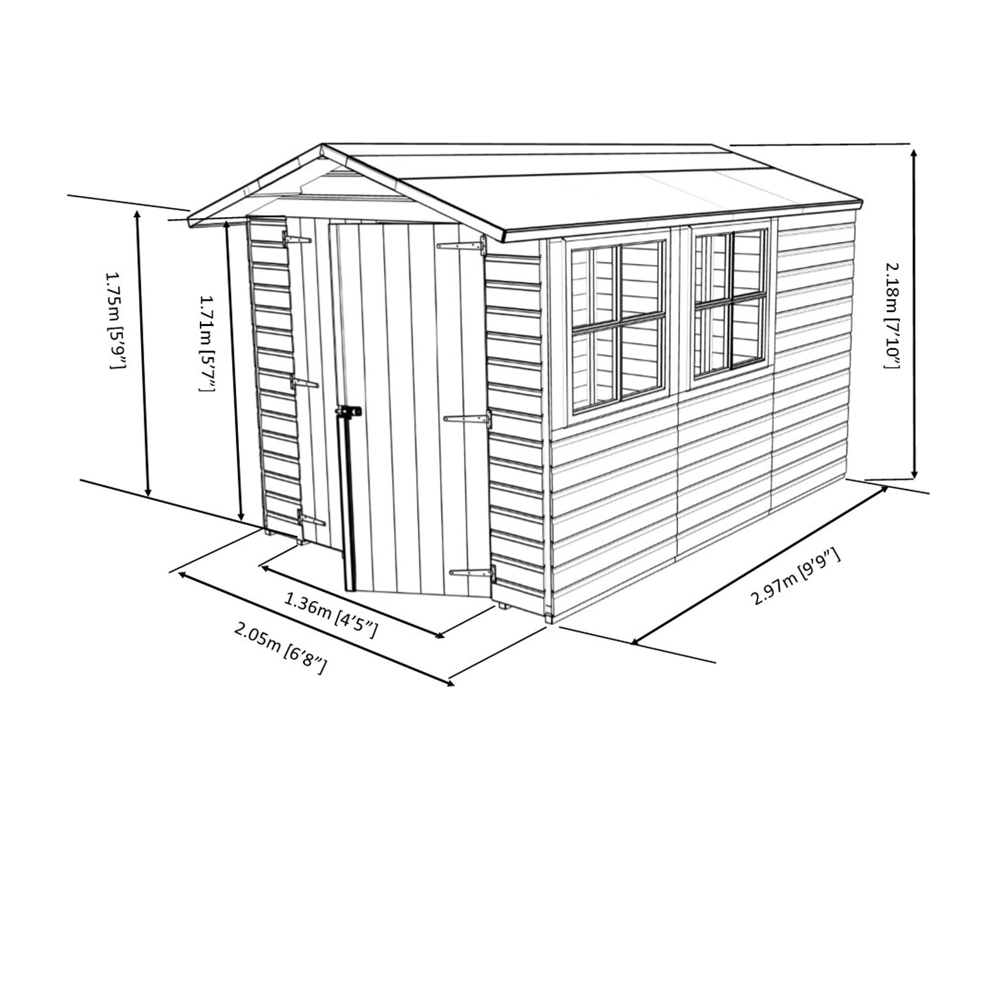 Shire Guernsey 7x10 ft Apex Wooden 2 door Shed with floor & 2 windows (Base included) - Assembly service included