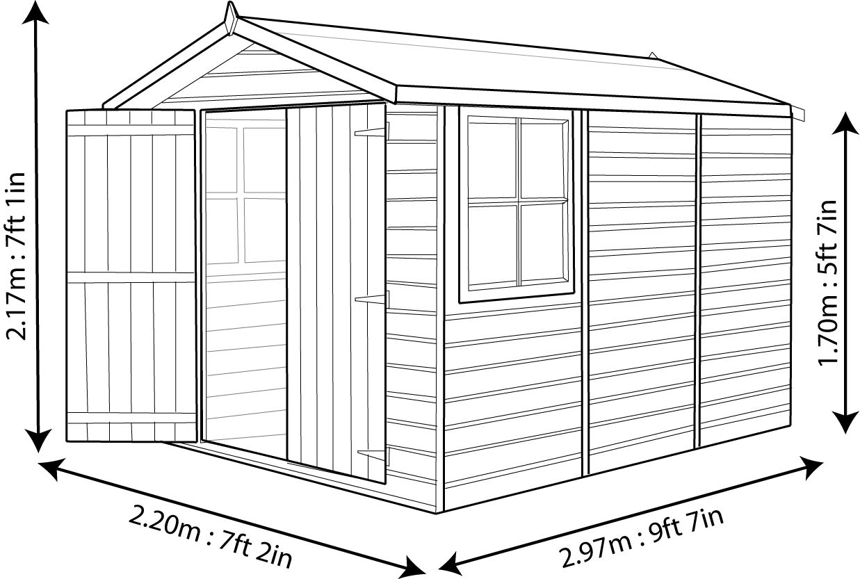 Shire Guernsey 7x10 ft Apex Wooden 2 door Shed with floor & 2 windows
