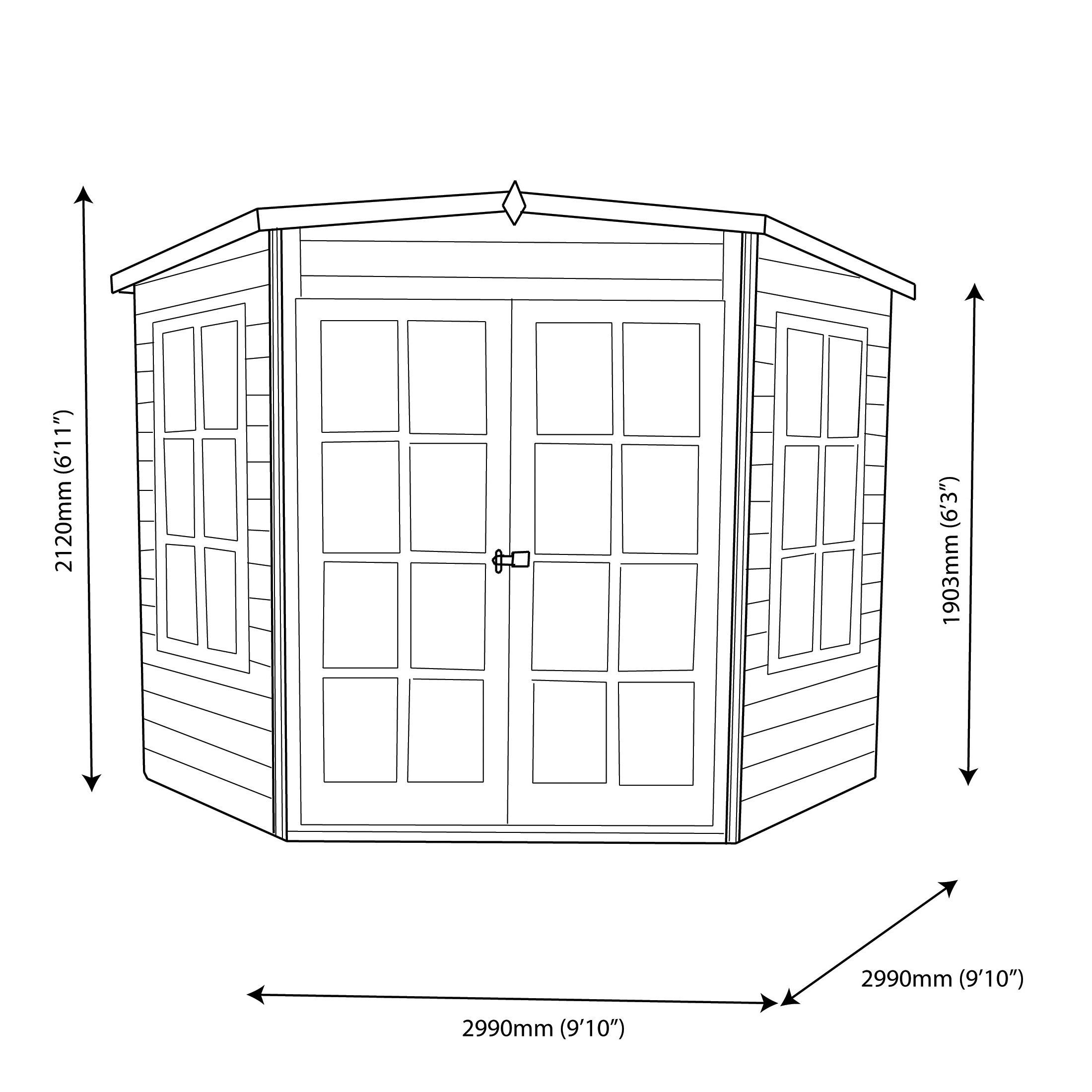 Shire Hampton 10x10 ft Toughened glass & 2 windows Pent Wooden Summer house - Assembly service included