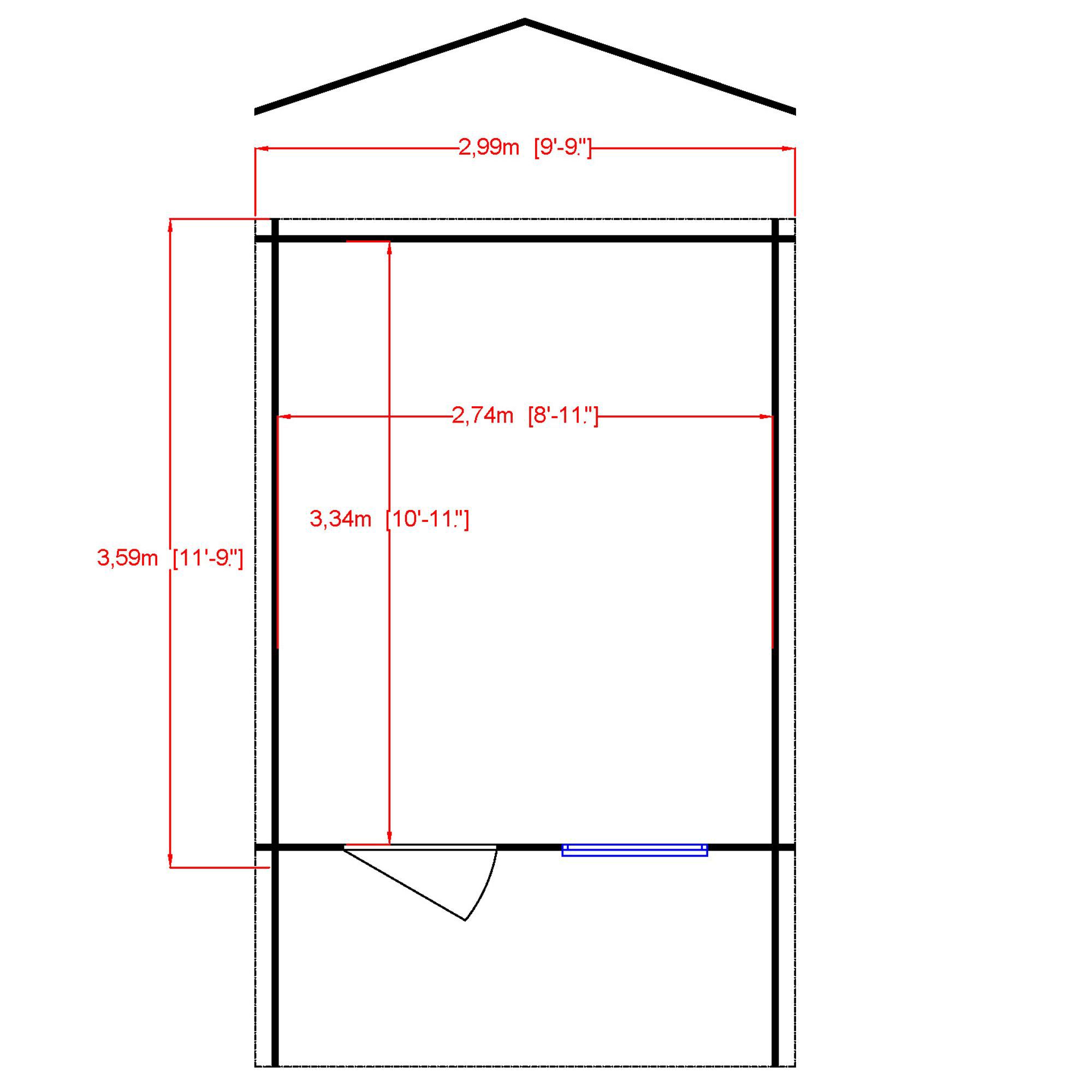 Shire Hopton 10x12 ft Toughened glass & 1 window Apex Wooden Cabin with Tile roof