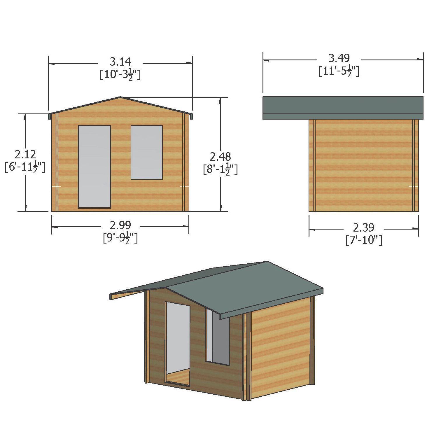 Shire Hopton 10x8 ft Toughened glass & 1 window Apex Wooden Cabin with Tile roof - Assembly service included
