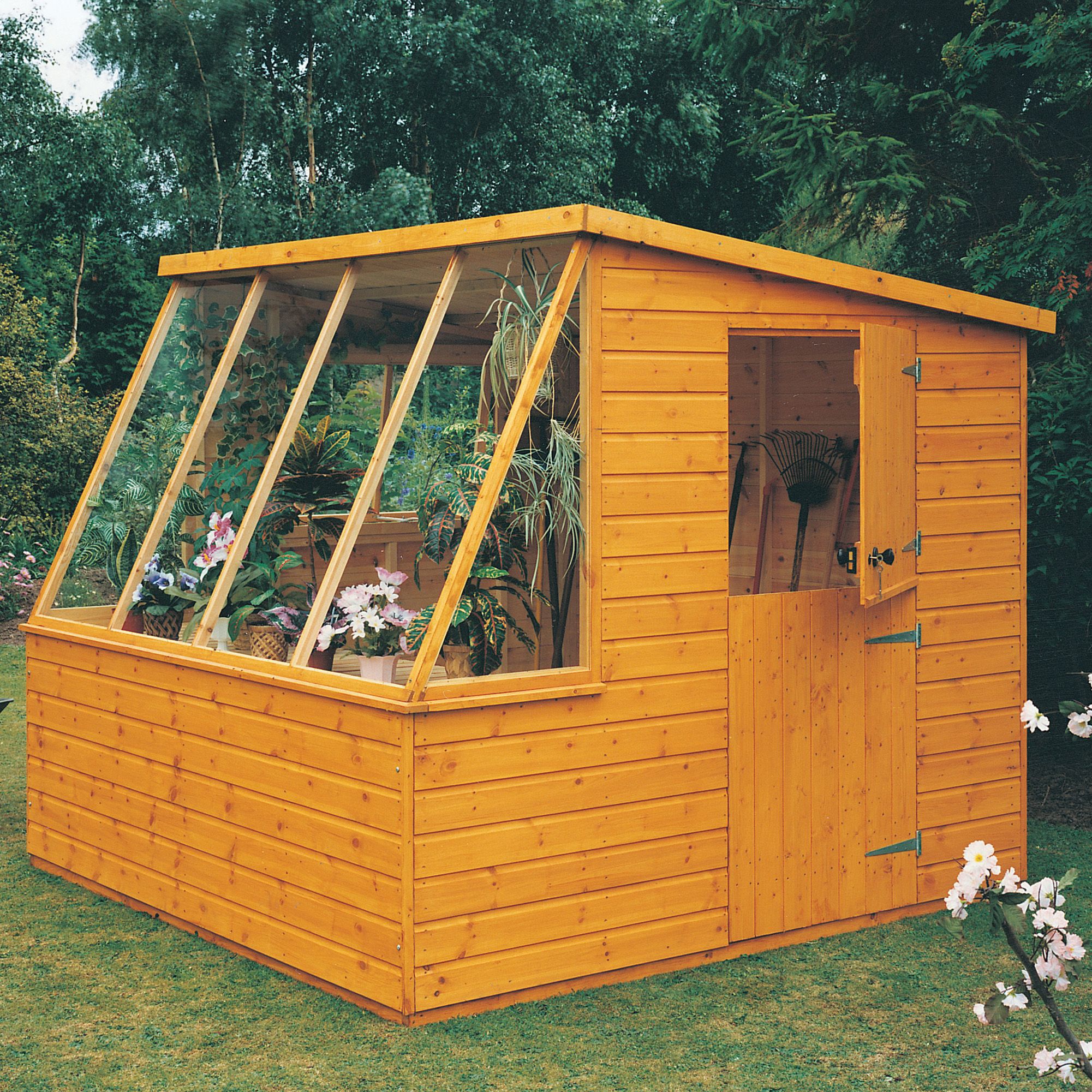 Shire Iceni Shiplap 8x8 ft Pent Wooden Dip treated Shed with floor & 5 windows