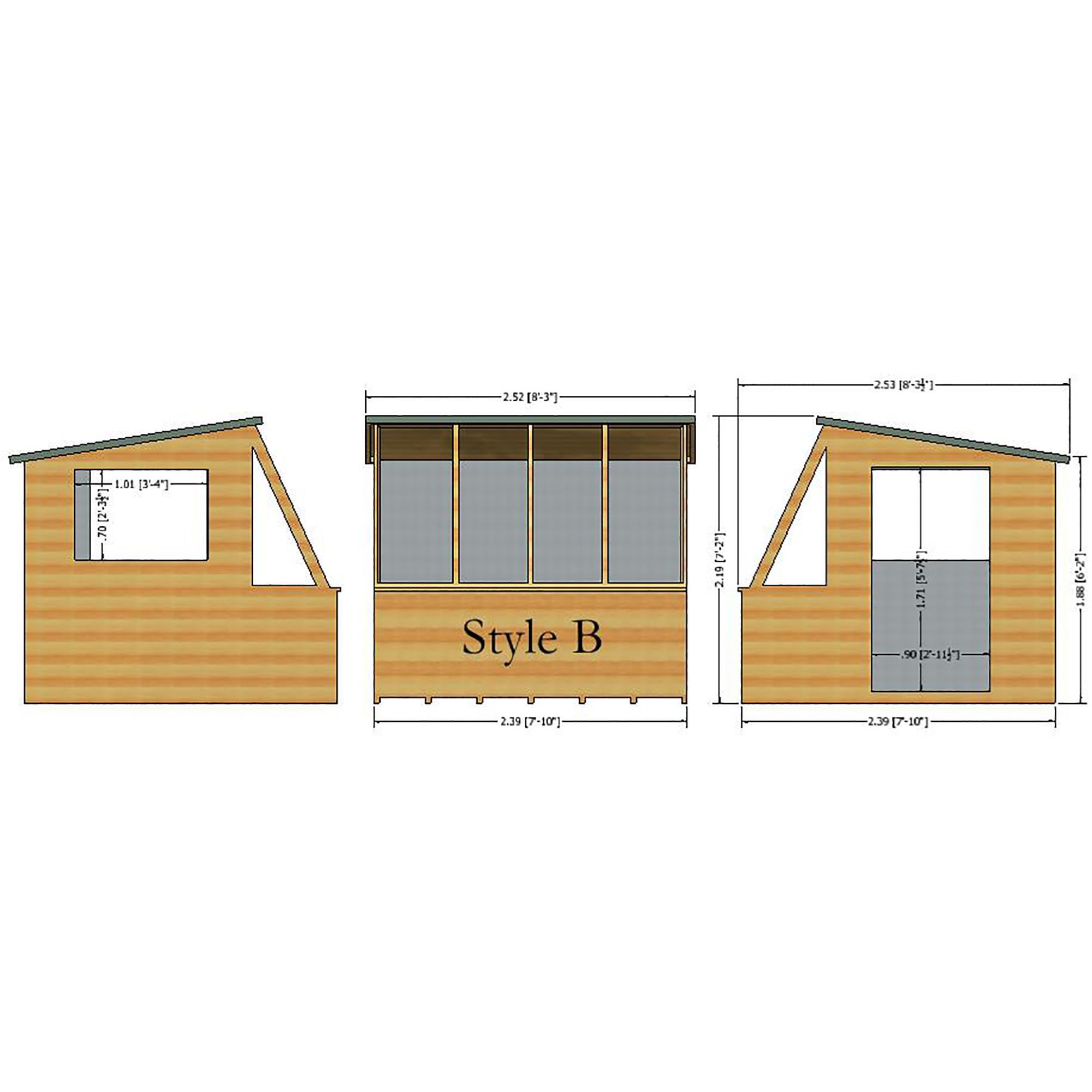 Shire Iceni Shiplap 8x8 ft Pent Wooden Dip treated Shed with floor & 5 windows