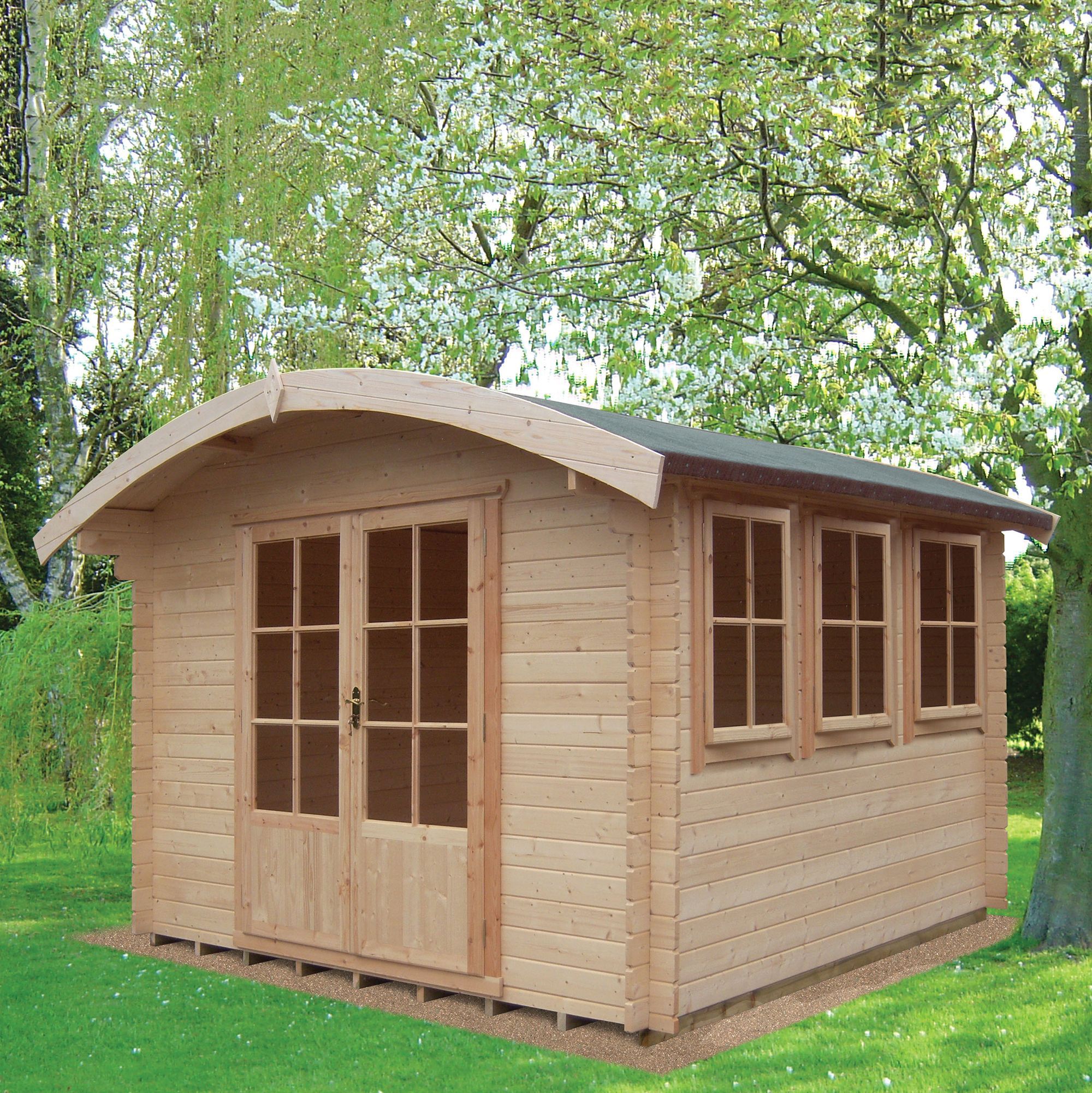 Shire Kilburn 10x12 ft Toughened glass & 3 windows Curved Wooden Cabin