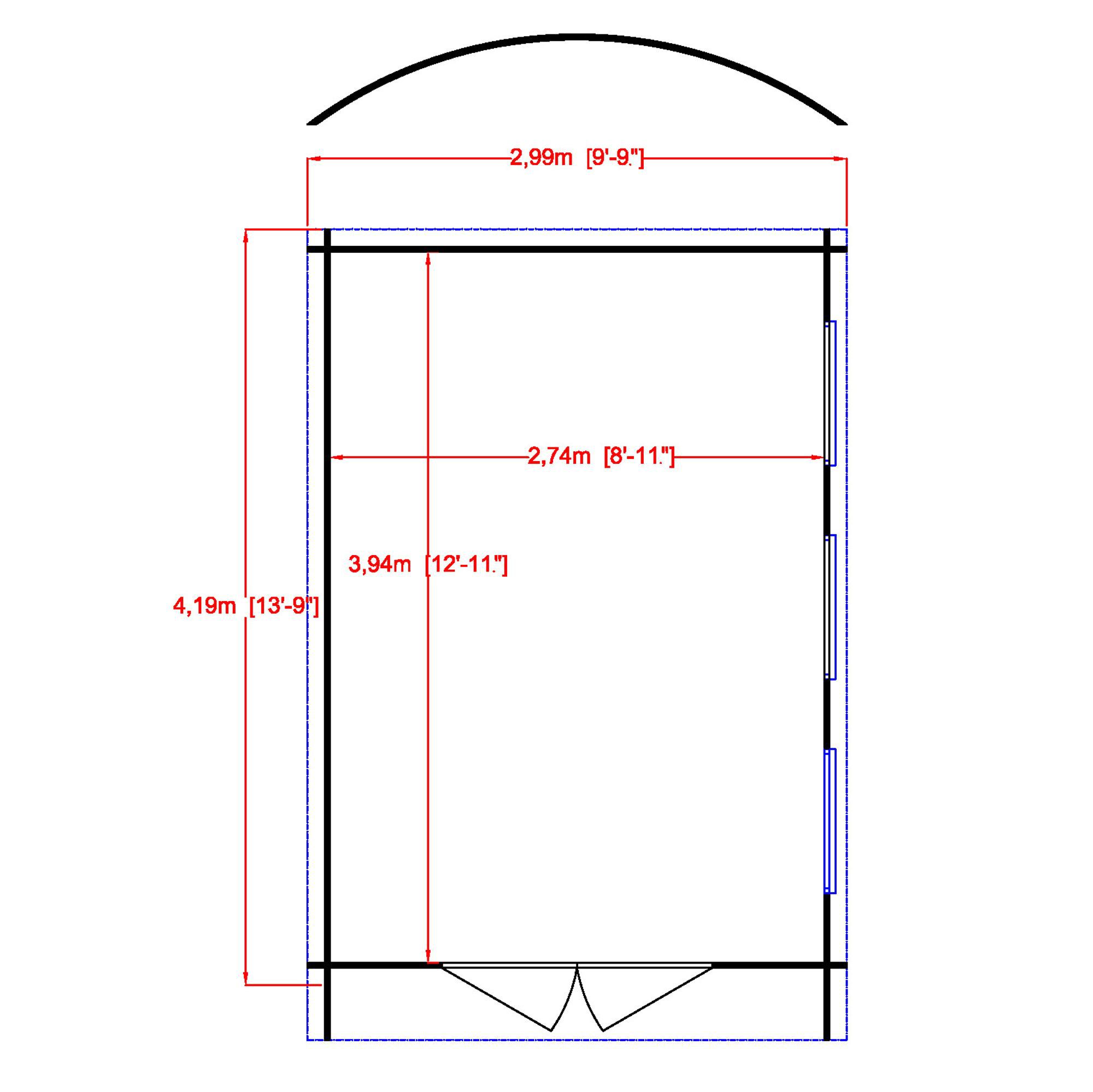 Shire Kilburn 10x14 ft Toughened glass & 3 windows Curved Wooden Cabin