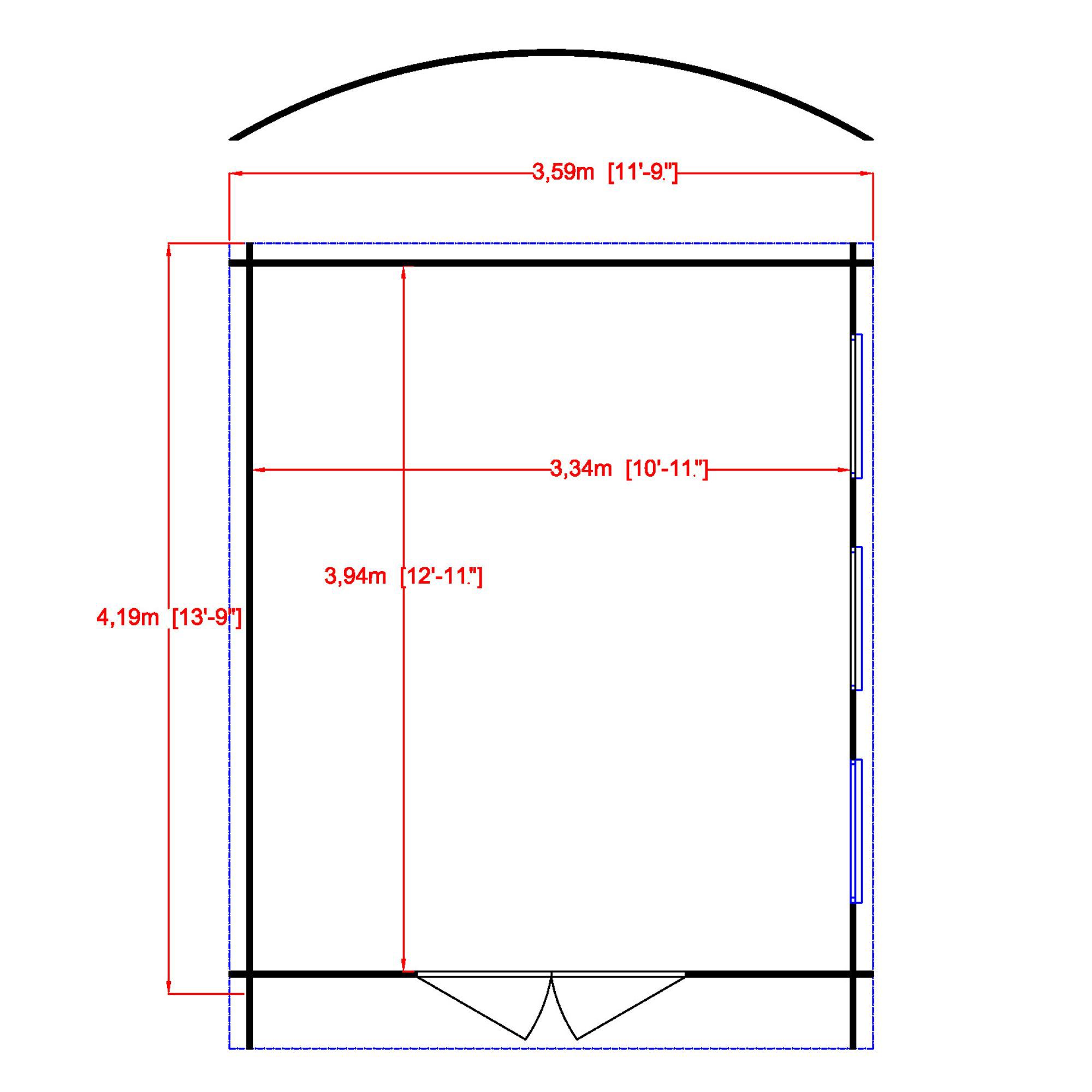 Shire Kilburn 12x14 ft Toughened glass & 3 windows Curved Wooden Cabin - Assembly service included