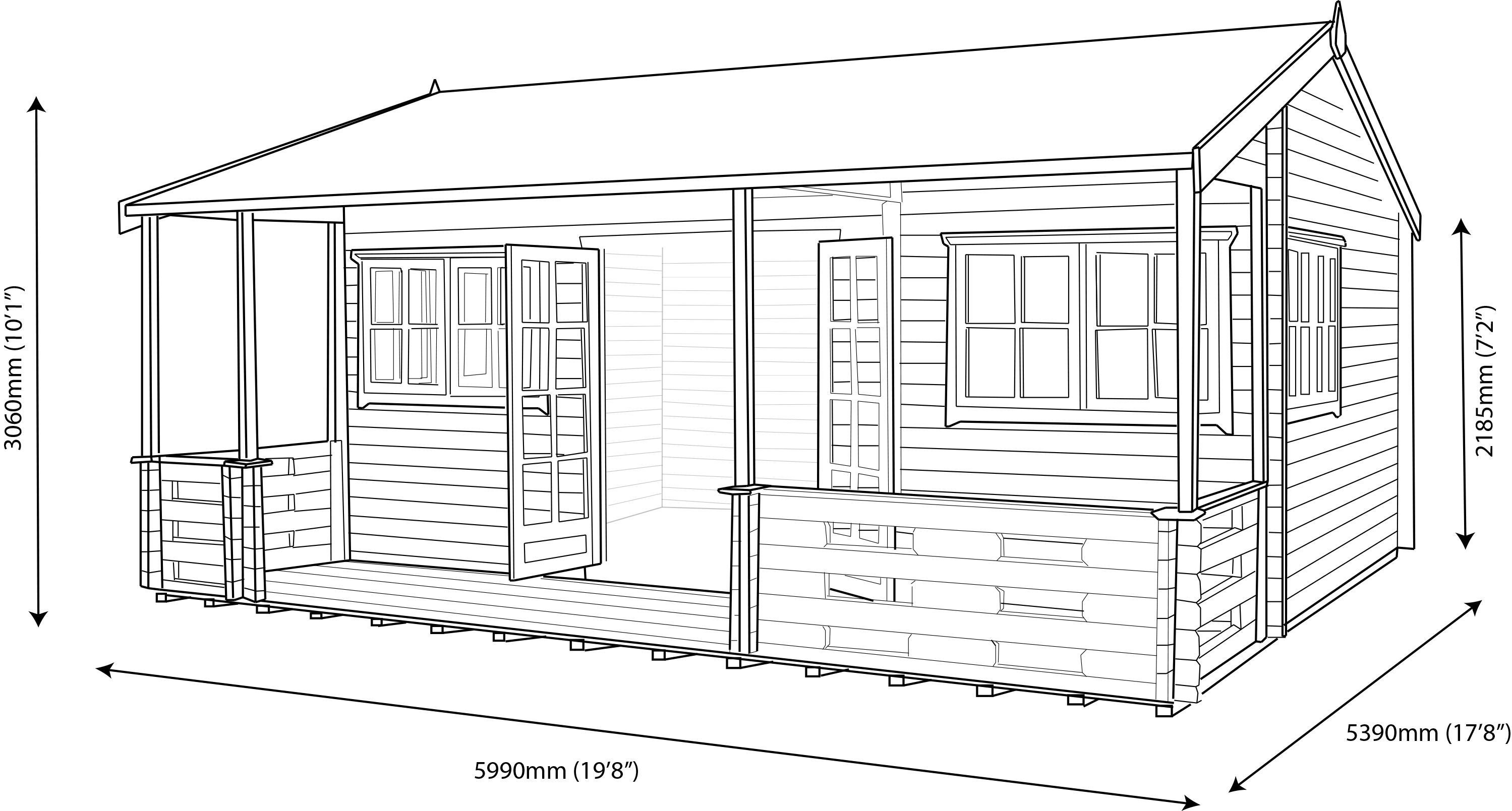 Shire Kingswood 18x20 ft & 4 windows Apex Wooden Cabin - Assembly service included