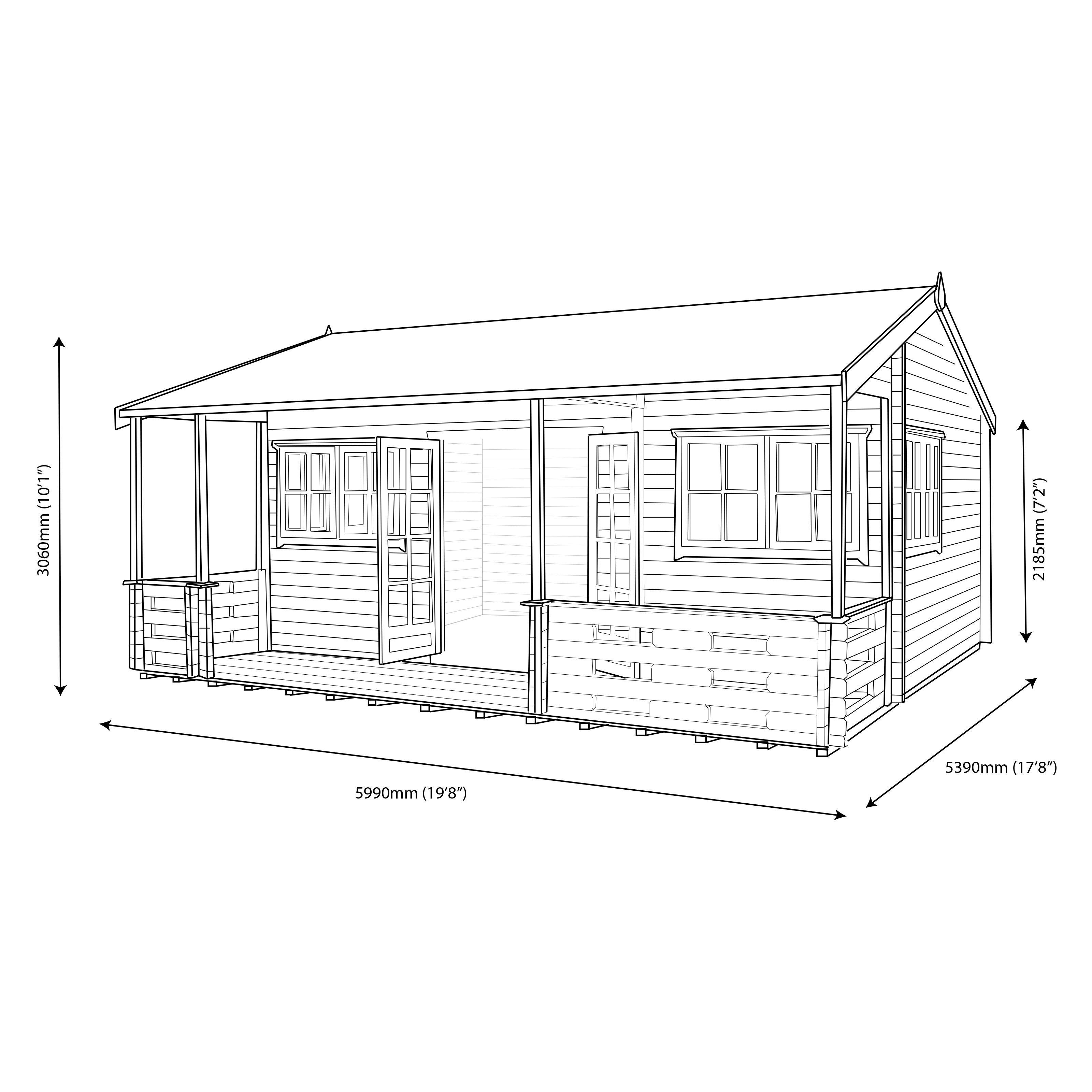 Shire Kingswood 18x20 ft & 4 windows Apex Wooden Cabin with Felt tile roof - Assembly service included