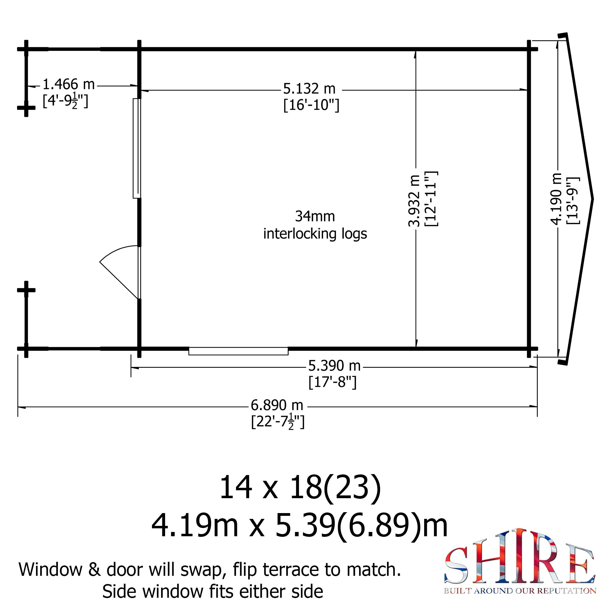 Shire Kinver 14x18 ft Toughened glass & 1 window Apex Wooden Cabin