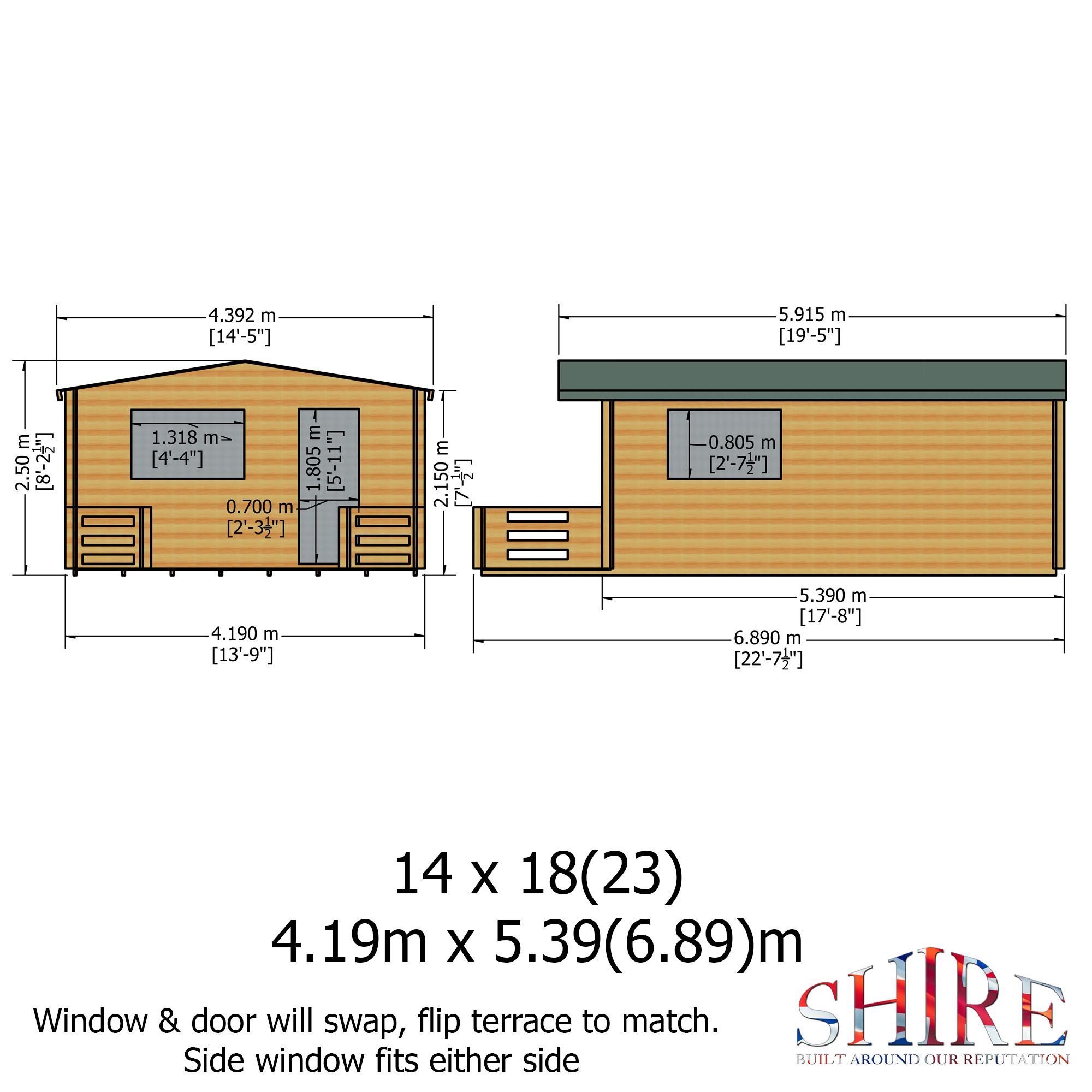 Shire Kinver 14x18 ft Toughened glass & 1 window Apex Wooden Cabin