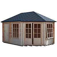 Shire Leygrove 10x14 ft & 2 windows Apex Wooden Cabin with Felt tile roof - Assembly service included