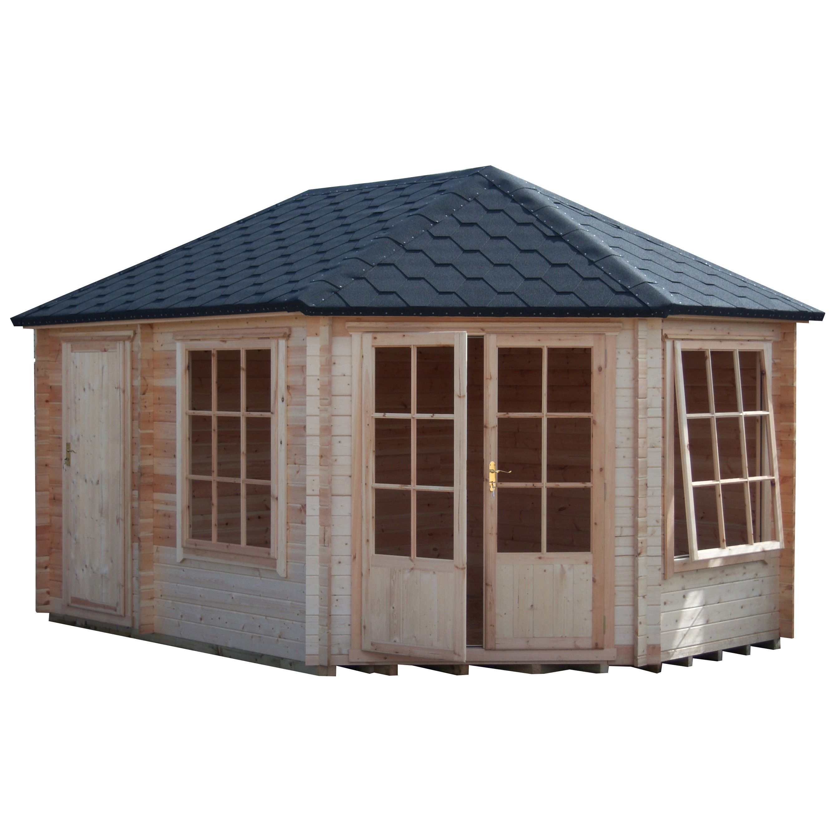 Shire Leygrove 10x14 ft & 2 windows Apex Wooden Cabin with Felt tile roof - Assembly service included