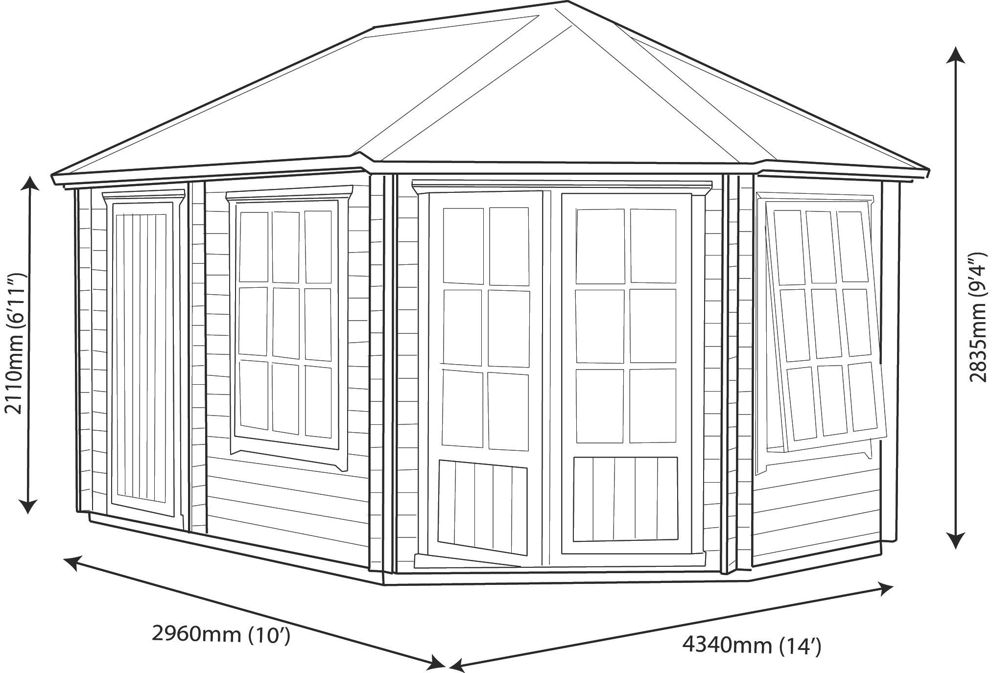 Shire Leygrove 10x14 ft Apex Wooden Cabin - Assembly service included