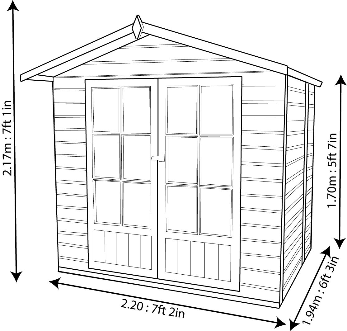 Shire Lumley 7x5 ft with Double door Apex Wooden Summer house (H)2110mm x (W)2050mm (Base included) - Assembly service included