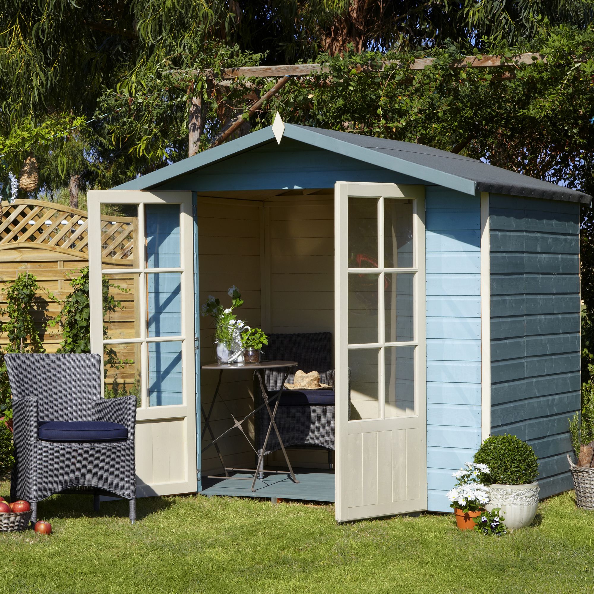 Shire Lumley 7x5 ft with Double door Apex Wooden Summer house (H)2110mm x (W)2050mm (Base included) - Assembly service included