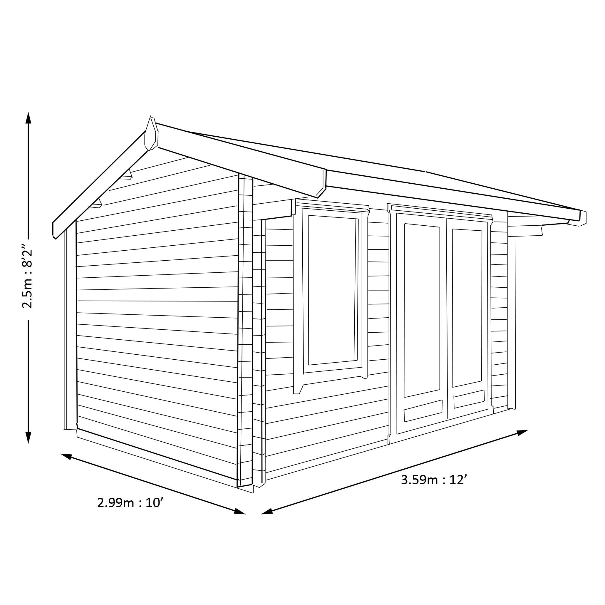 Shire Marlborough 10x12 ft & 1 window Apex Wooden Cabin with Felt tile roof - Assembly service included