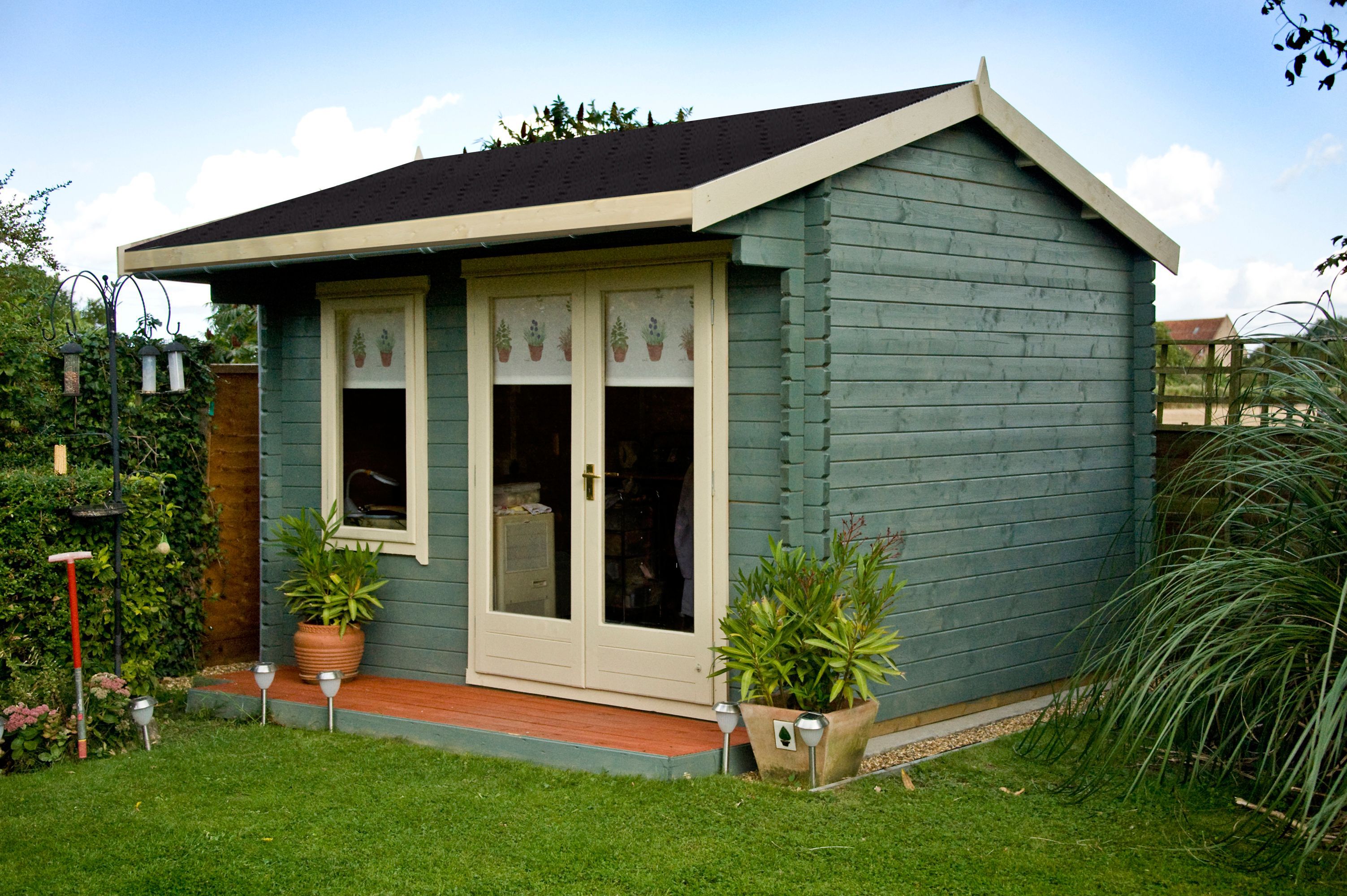Shire Marlborough 12x12 ft Toughened glass & 1 window Apex Wooden Cabin with Felt tile roof
