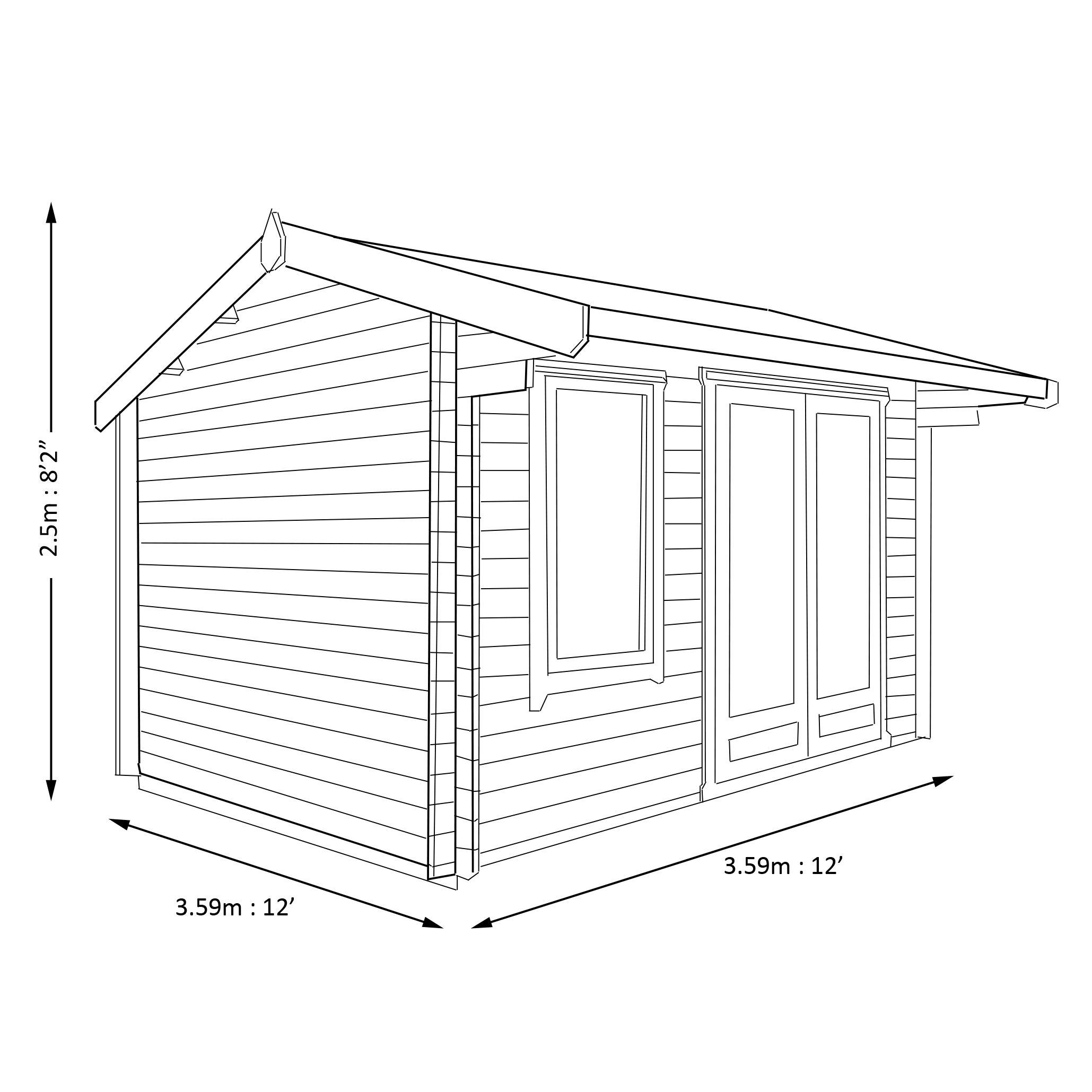 Shire Marlborough 12x12 ft Toughened glass & 1 window Apex Wooden Cabin with Felt tile roof