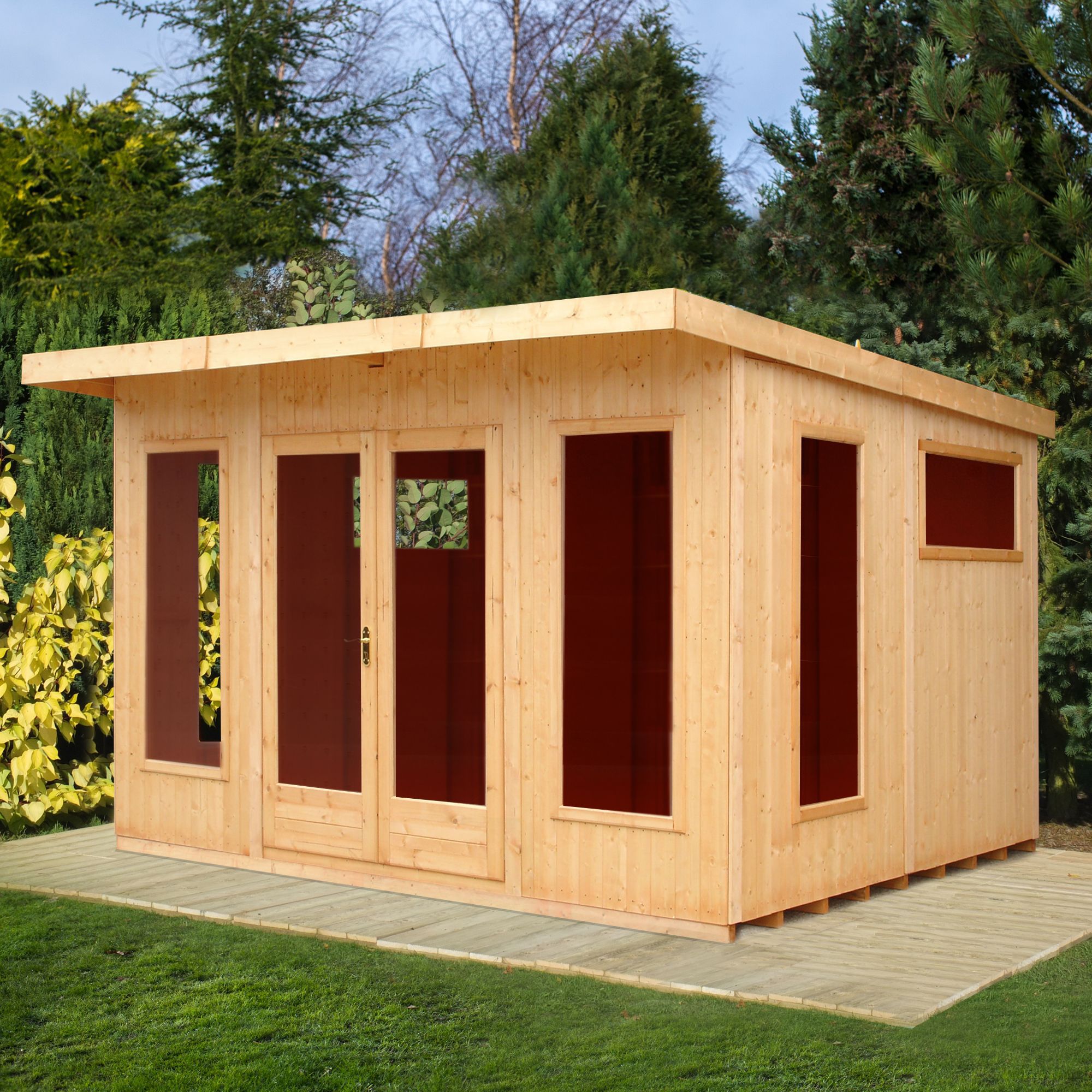 Shire Miami gym 10x12 ft & 6 windows Pent Wooden Summer house - Assembly service included
